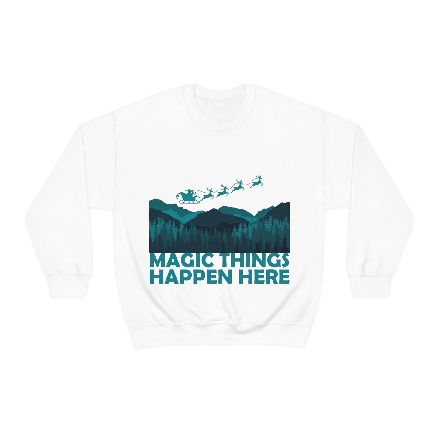 Magic Things Happen Here Santa Merry Christmas Unisex Heavy Blend™ Crewneck Sweatshirt Ichaku [Perfect Gifts Selection]