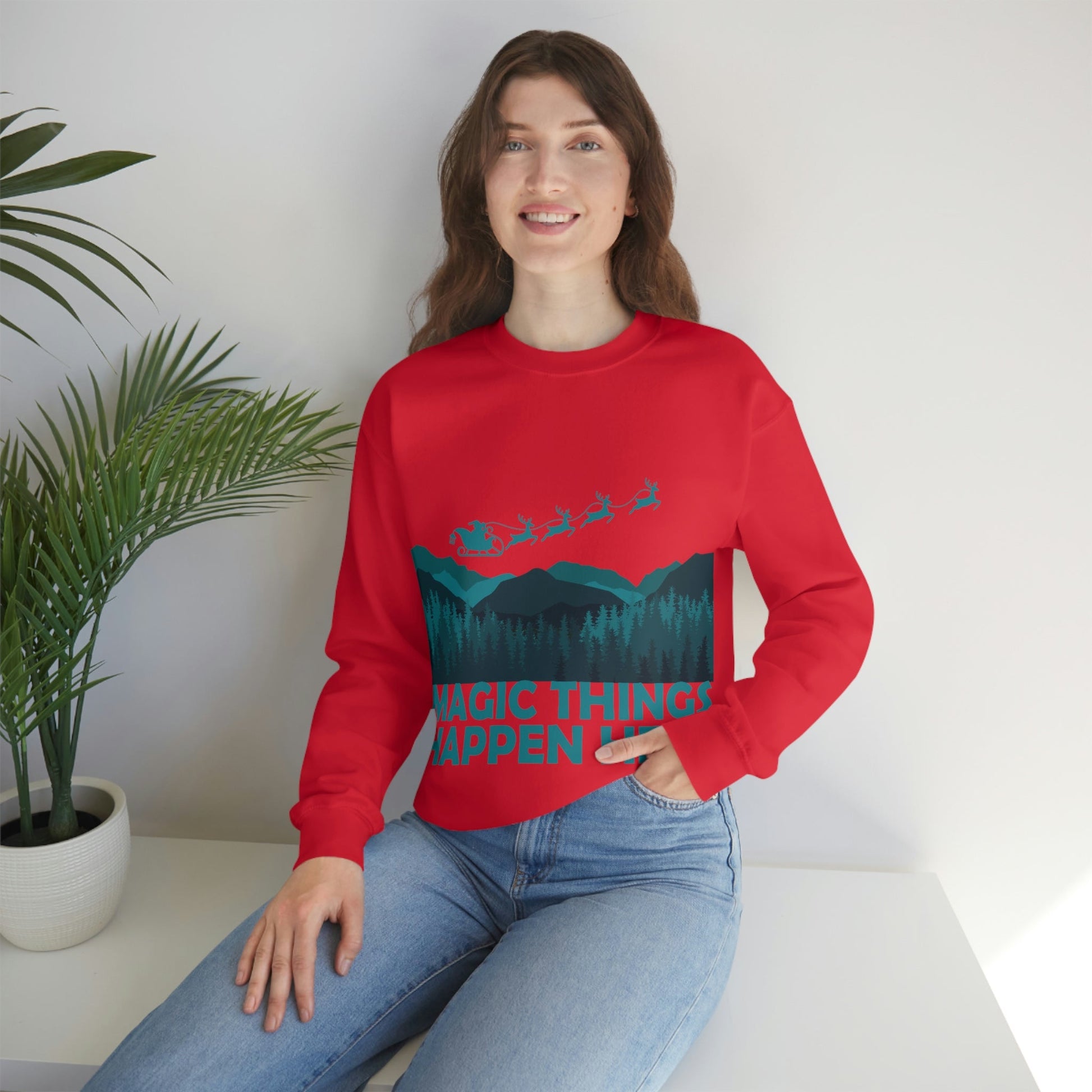 Magic Things Happen Here Santa Merry Christmas Unisex Heavy Blend™ Crewneck Sweatshirt Ichaku [Perfect Gifts Selection]