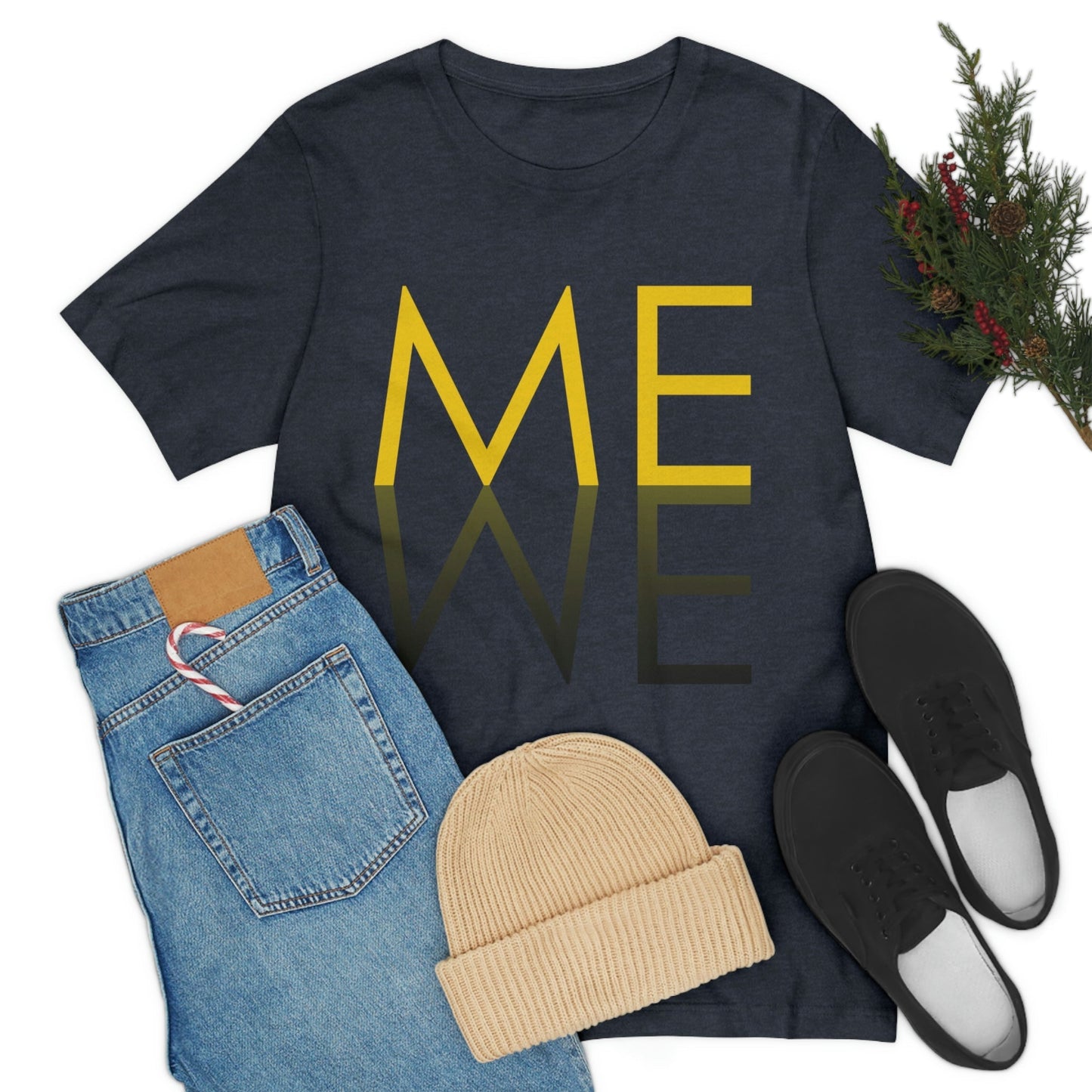 Me We Reflection Typography Romantic Motivation Slogan Unisex Jersey Short Sleeve T-Shirt Ichaku [Perfect Gifts Selection]