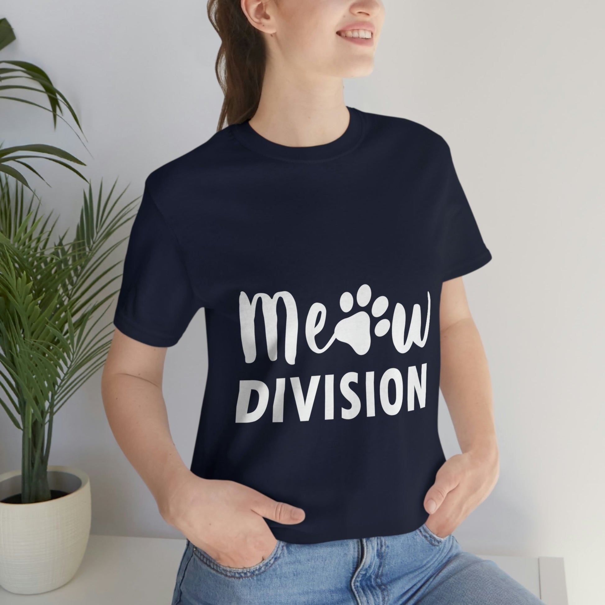 Meow Division Funny Cat Meme Quotes White Text Unisex Jersey Short Sleeve T-Shirt Ichaku [Perfect Gifts Selection]