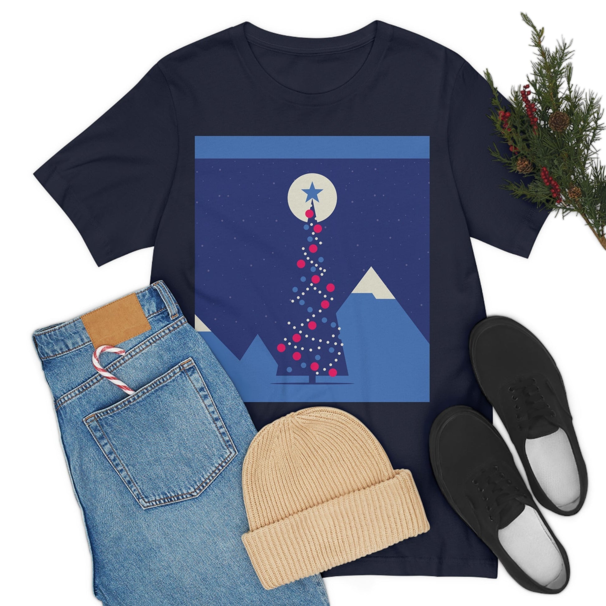 Merry Christmas Card Happy New Year Poster Minimal Art Unisex Jersey Short Sleeve T-Shirt Ichaku [Perfect Gifts Selection]