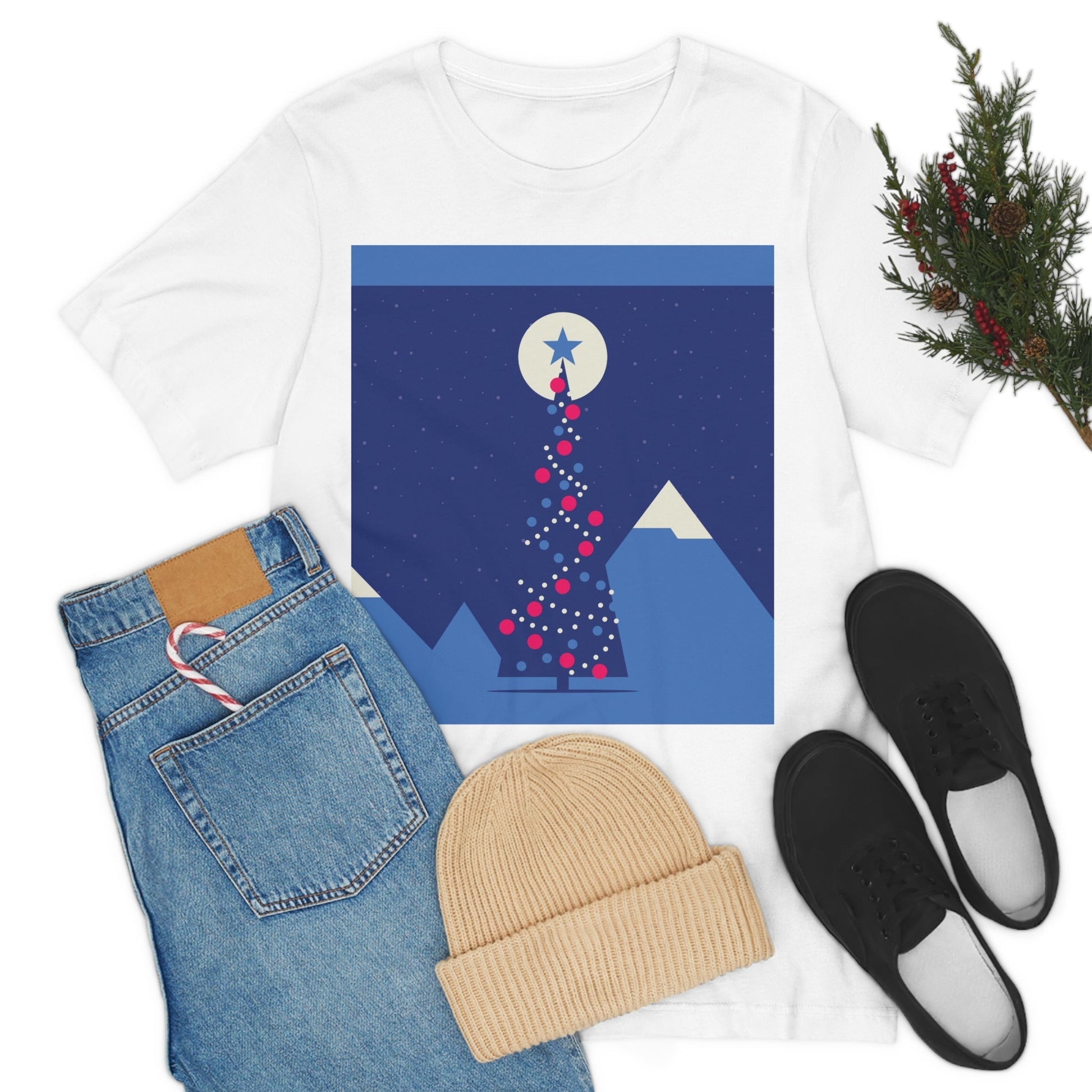 Merry Christmas Card Happy New Year Poster Minimal Art Unisex Jersey Short Sleeve T-Shirt Ichaku [Perfect Gifts Selection]