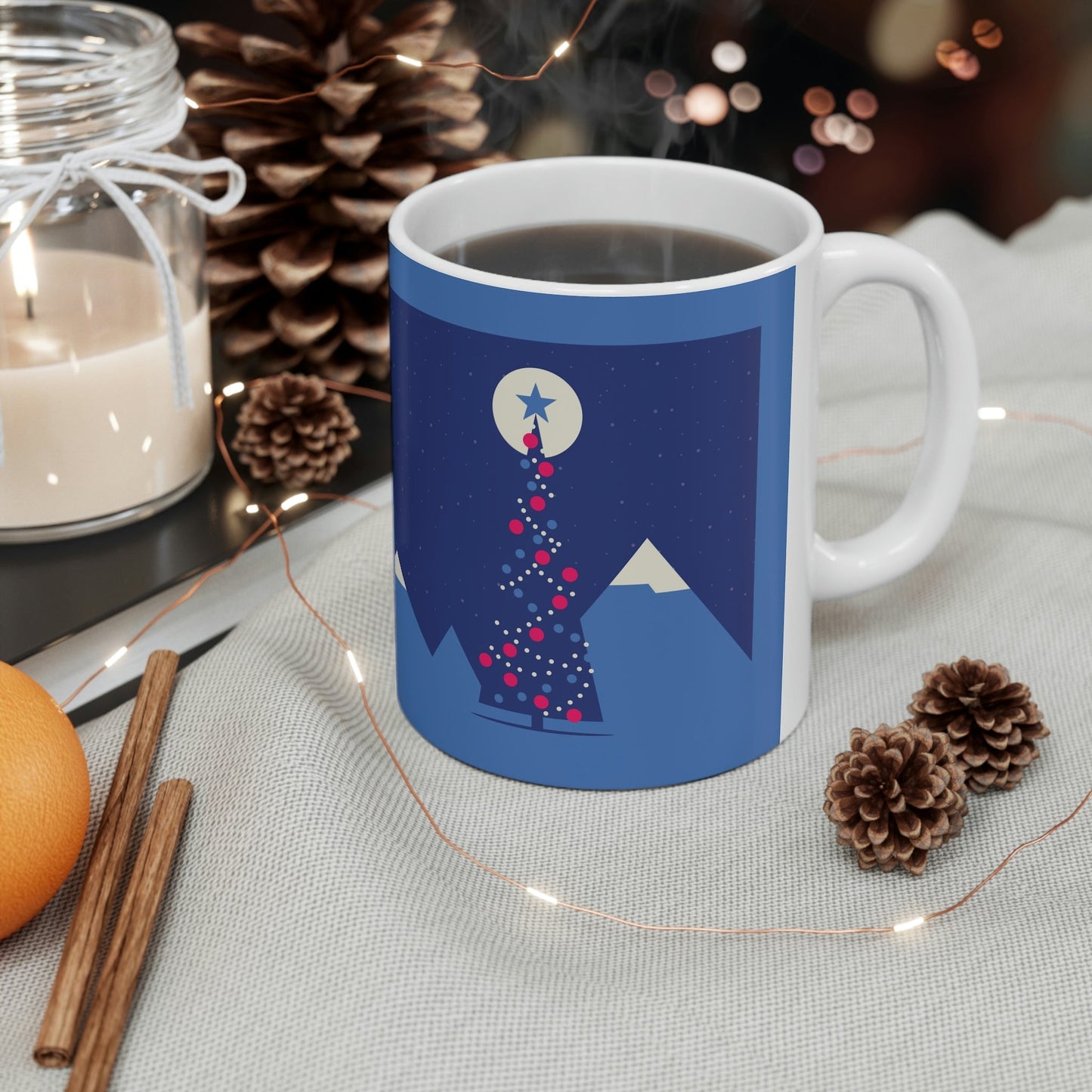 Merry Christmas Card Happy New Year Poster Minimal Modern Art Ceramic Mug 11oz Ichaku [Perfect Gifts Selection]