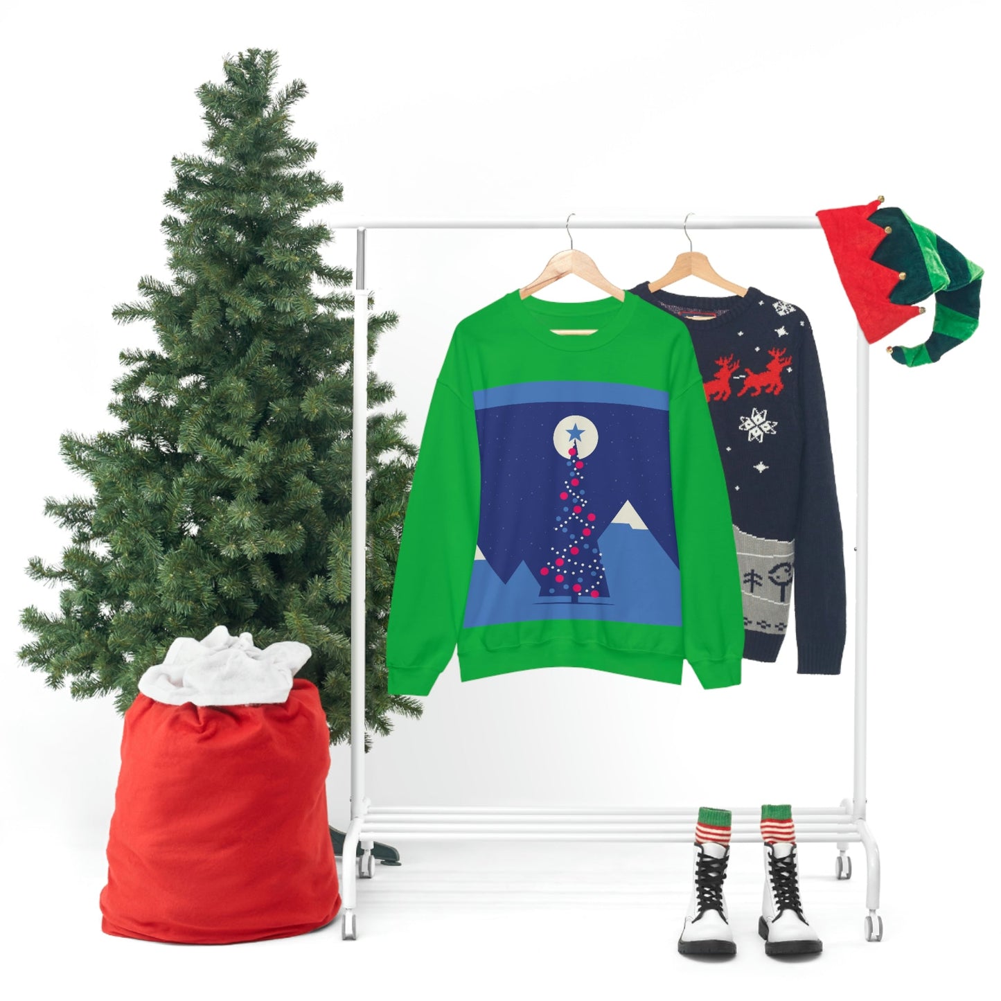 Merry Christmas Card Happy New Year Poster Minimal Modern Art Unisex Heavy Blend™ Crewneck Sweatshirt Ichaku [Perfect Gifts Selection]
