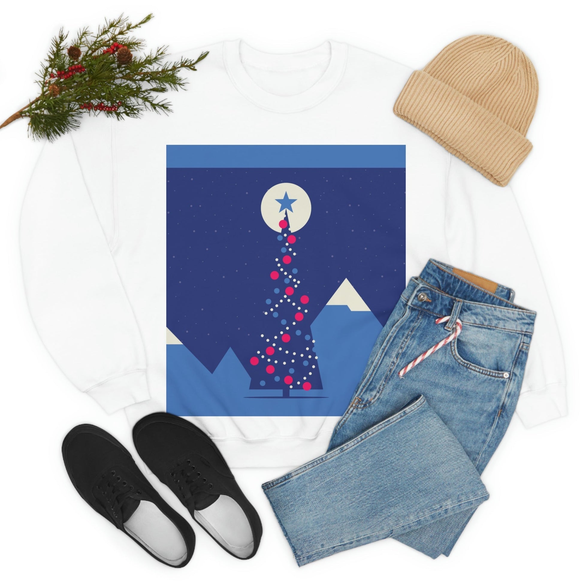 Merry Christmas Card Happy New Year Poster Minimal Modern Art Unisex Heavy Blend™ Crewneck Sweatshirt Ichaku [Perfect Gifts Selection]