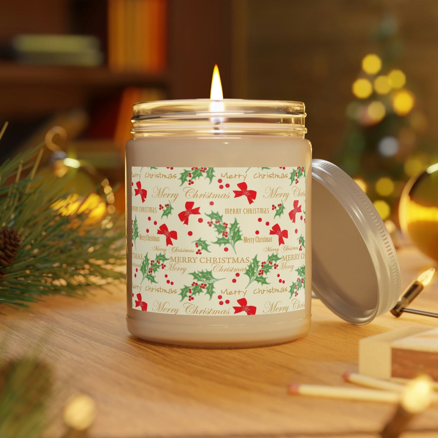 Merry Christmas Premium Scented Candle Up to 60h Soy Wax 9oz Ichaku [Perfect Gifts Selection]