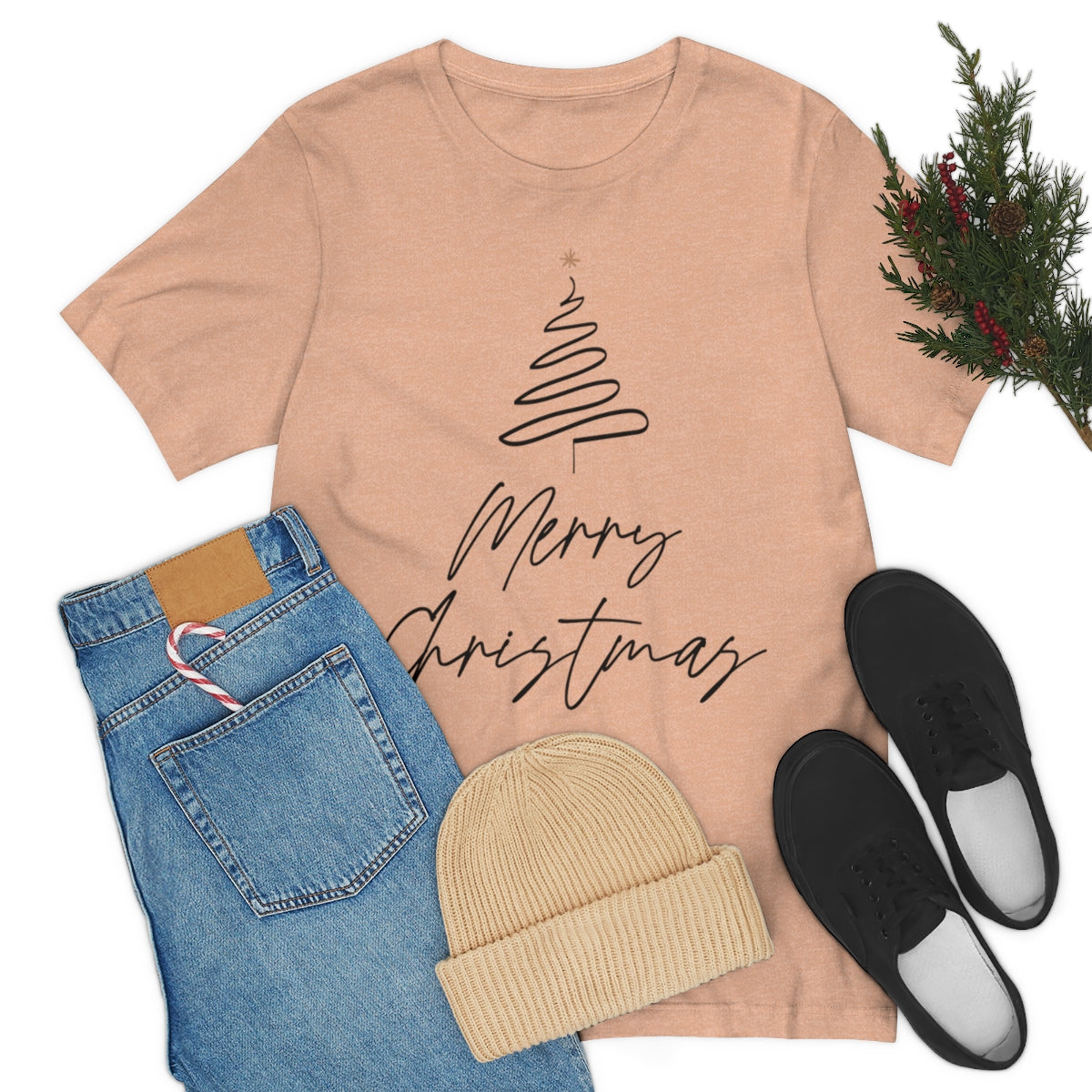 Merry Christmas Tree Gift New Year Slogan Unisex Jersey Short Sleeve T-Shirt Ichaku [Perfect Gifts Selection]