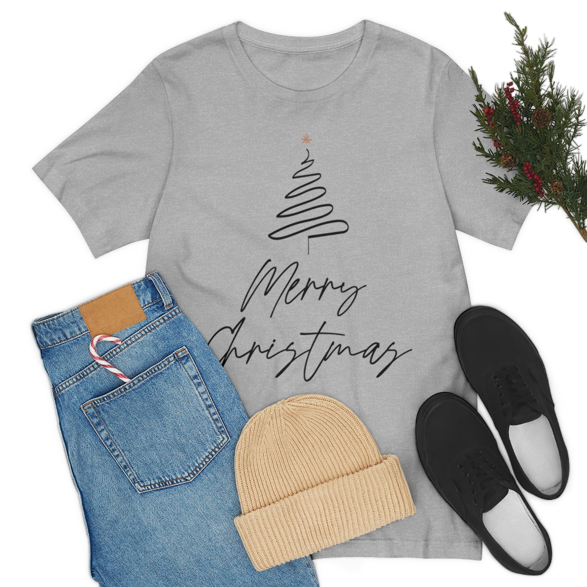 Merry Christmas Tree Gift New Year Slogan Unisex Jersey Short Sleeve T-Shirt Ichaku [Perfect Gifts Selection]