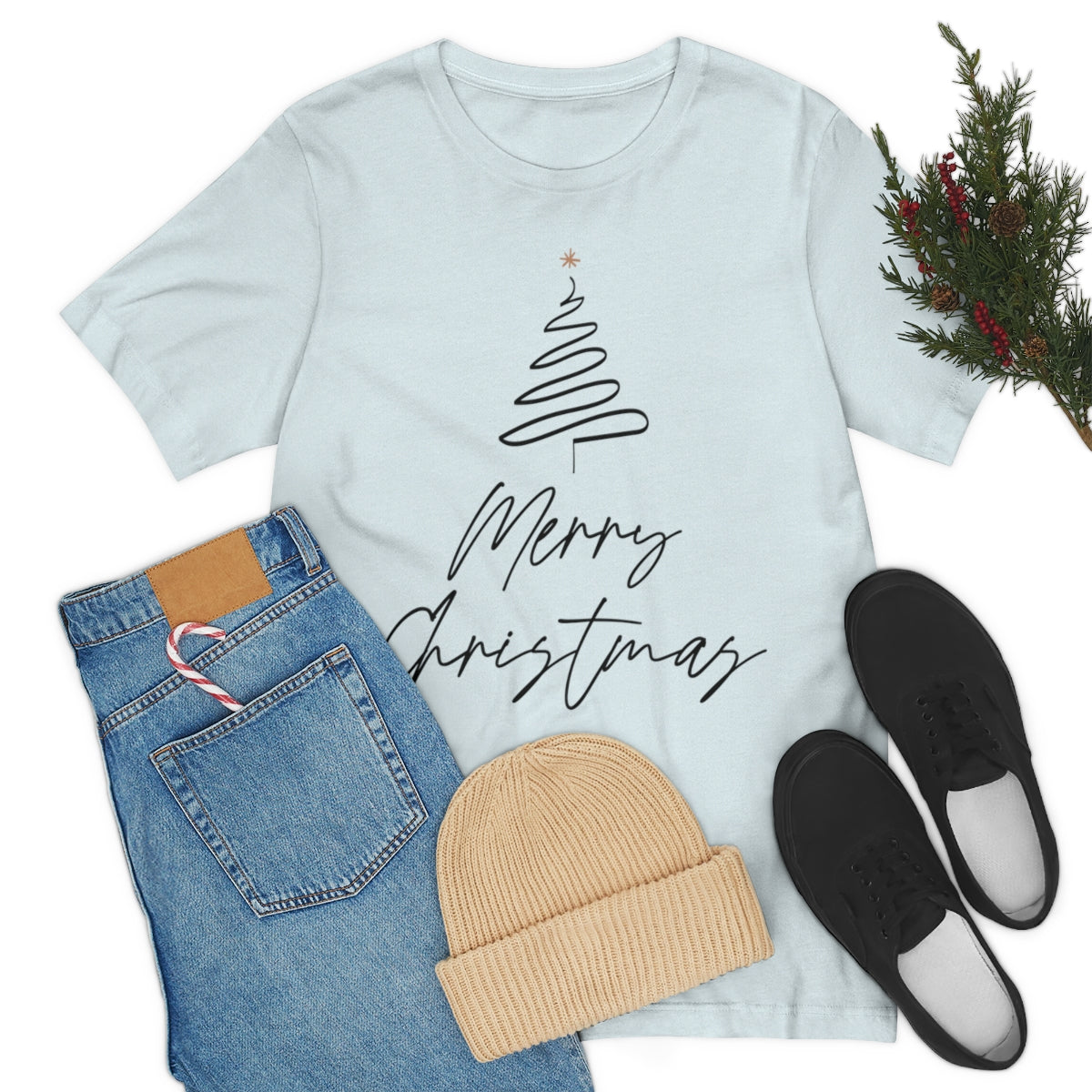 Merry Christmas Tree Gift New Year Slogan Unisex Jersey Short Sleeve T-Shirt Ichaku [Perfect Gifts Selection]