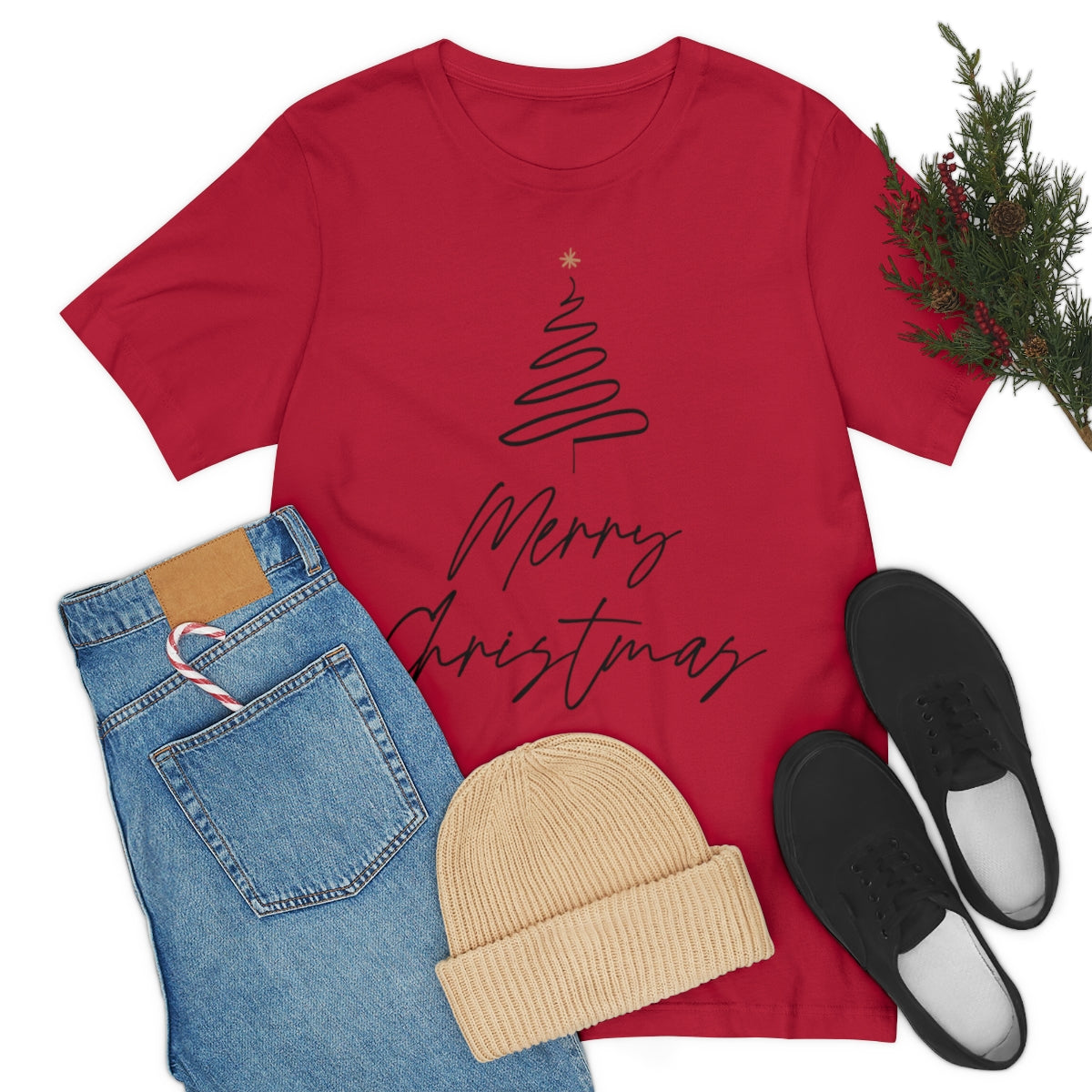 Merry Christmas Tree Gift New Year Slogan Unisex Jersey Short Sleeve T-Shirt Ichaku [Perfect Gifts Selection]