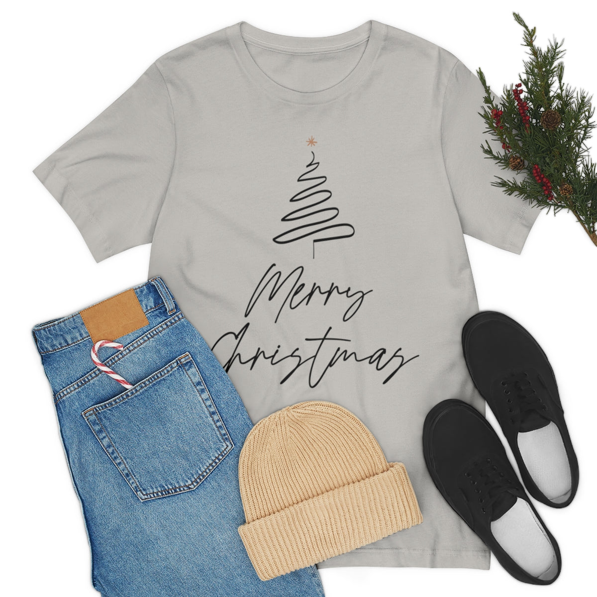 Merry Christmas Tree Gift New Year Slogan Unisex Jersey Short Sleeve T-Shirt Ichaku [Perfect Gifts Selection]