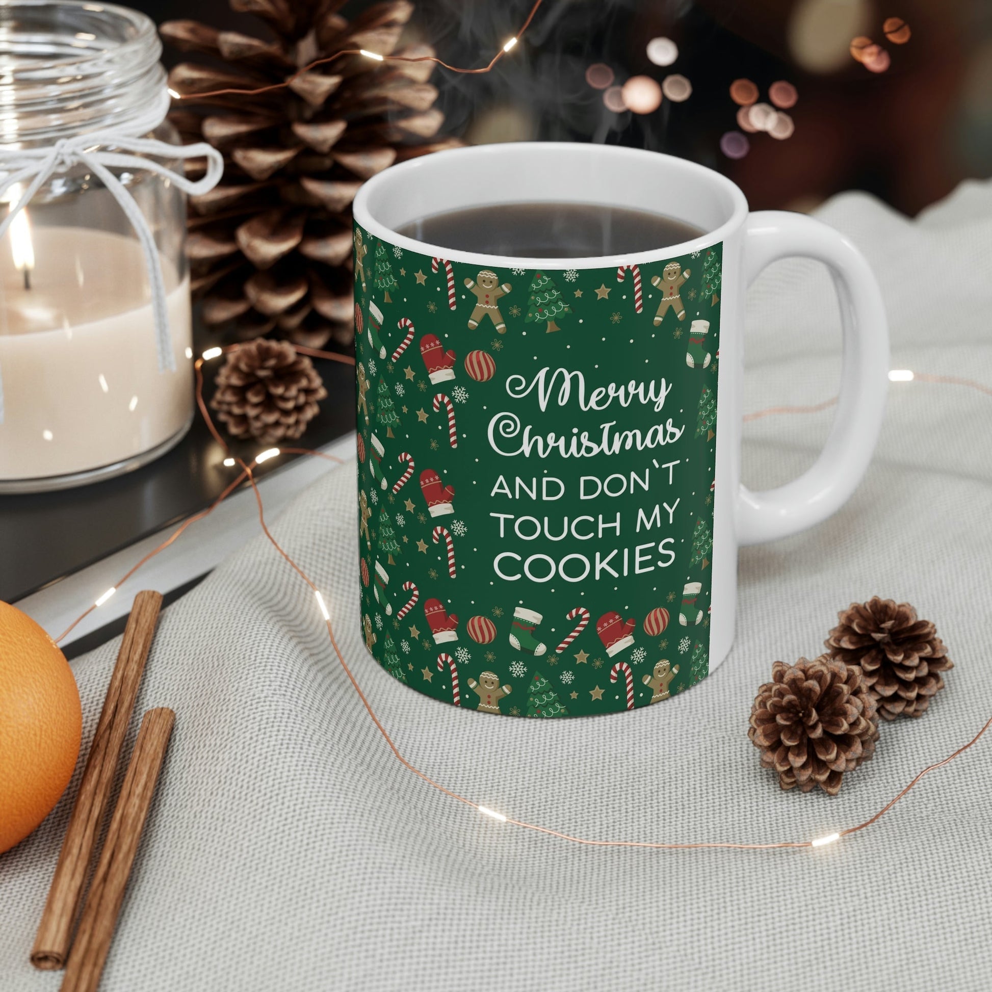 Merry Christmas and Don't Touch my Cookies Quotes Ceramic Mug 11oz Ichaku [Perfect Gifts Selection]