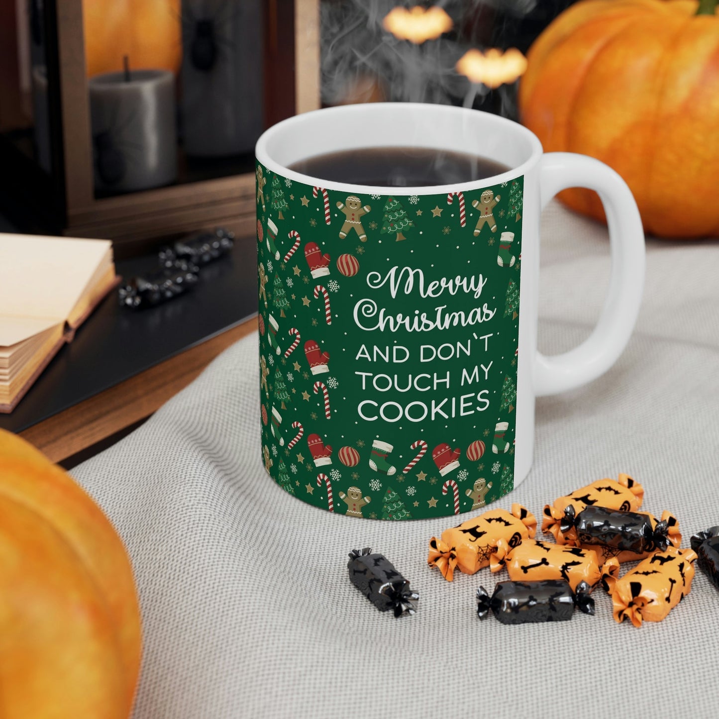 Merry Christmas and Don't Touch my Cookies Quotes Ceramic Mug 11oz Ichaku [Perfect Gifts Selection]