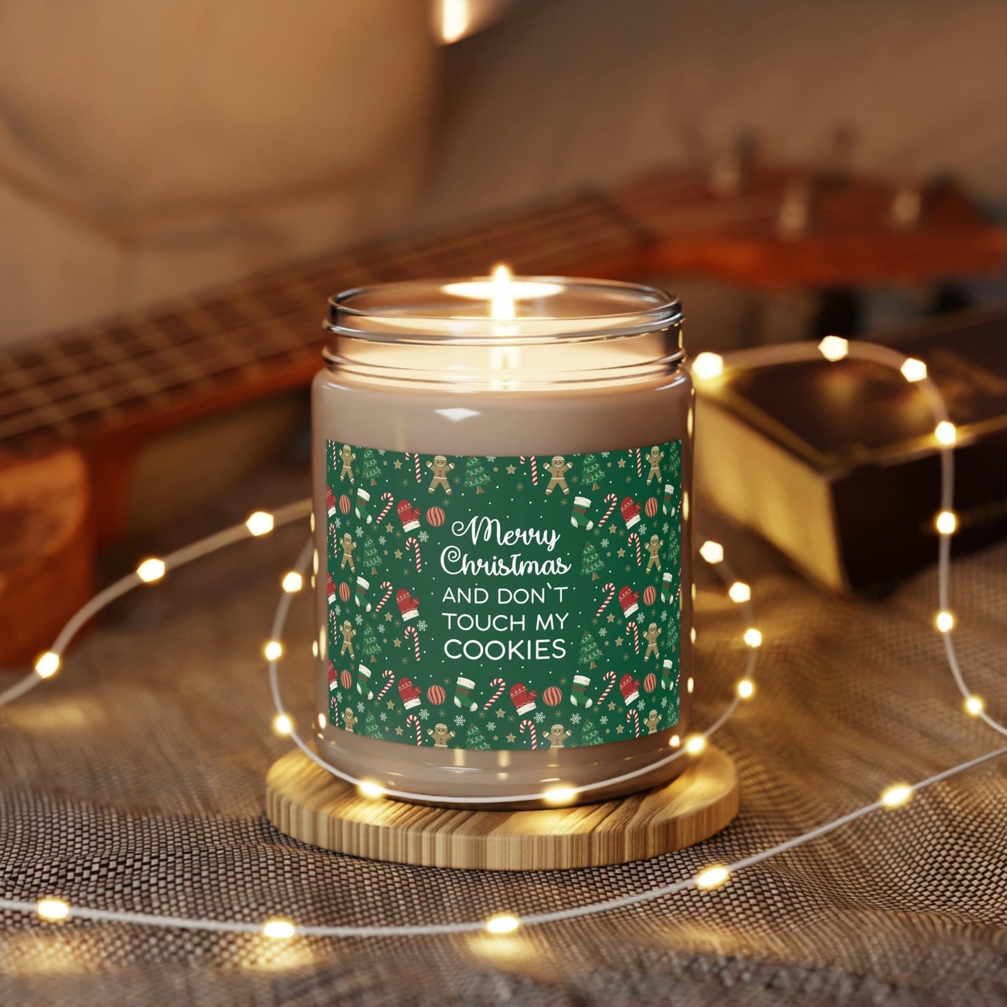 Merry Christmas and Don't Touch my Cookies Quotes Scented Candle Up to 60hSoy Wax 9oz Ichaku [Perfect Gifts Selection]