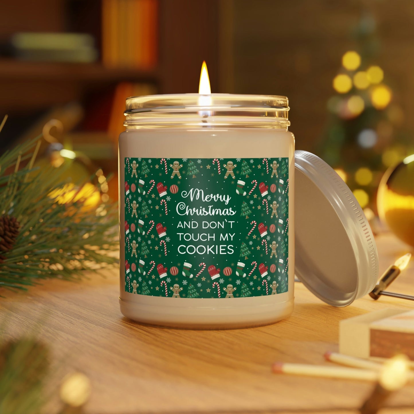 Merry Christmas and Don't Touch my Cookies Quotes Scented Candle Up to 60hSoy Wax 9oz Ichaku [Perfect Gifts Selection]