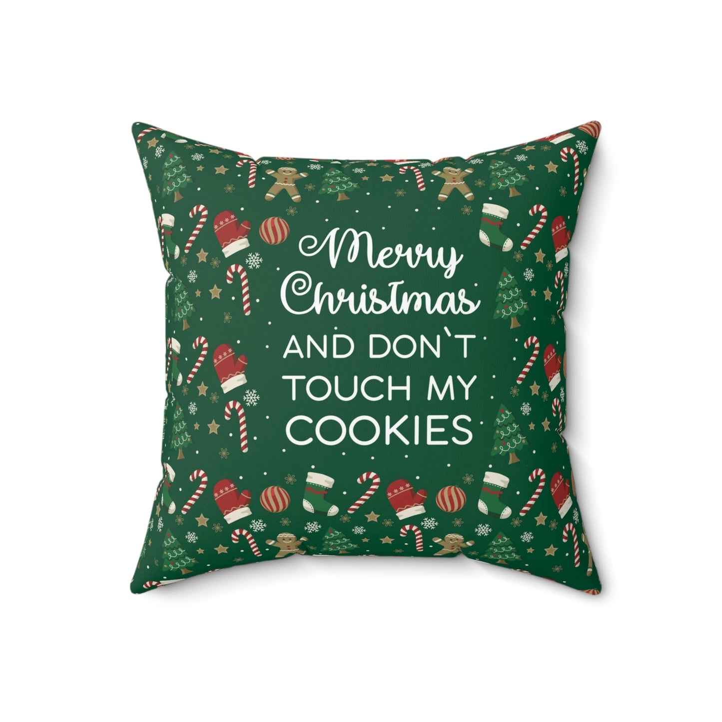 Merry Christmas and Don't Touch my Cookies Quotes Spun Polyester Square Pillow Ichaku [Perfect Gifts Selection]