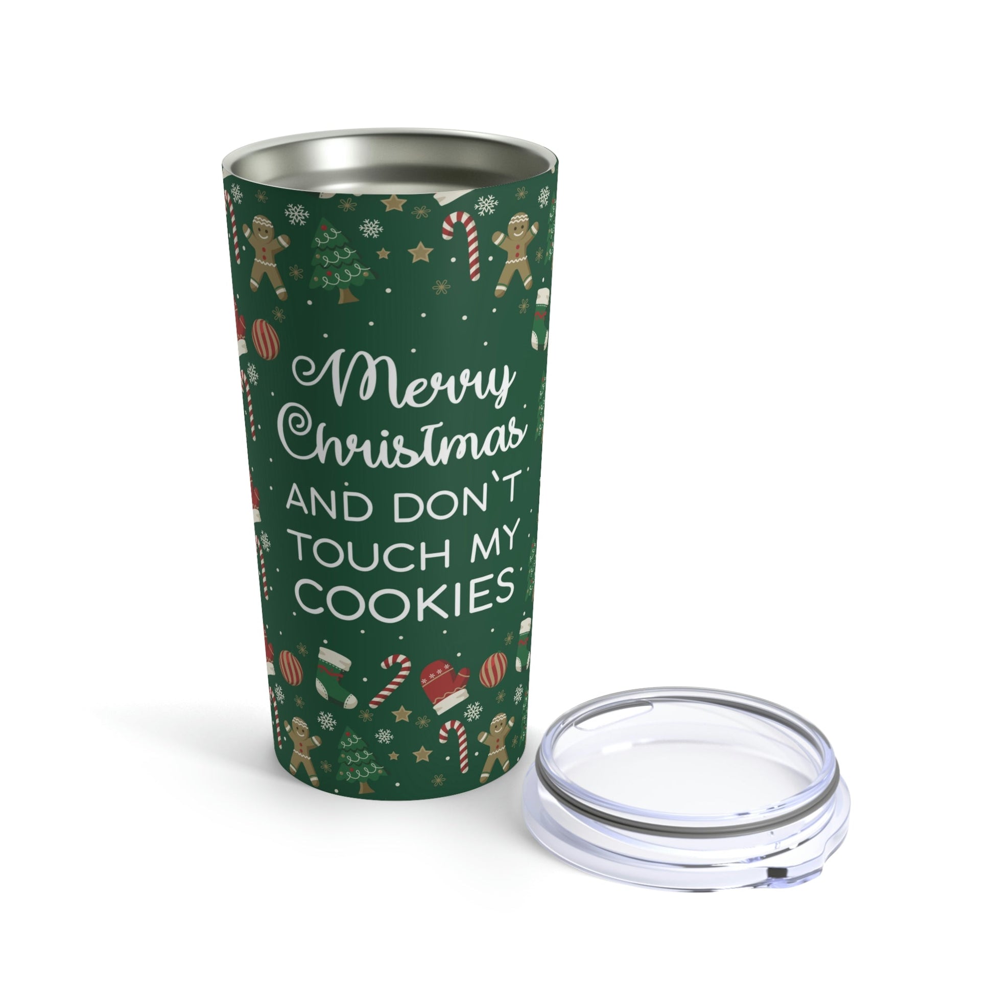 Merry Christmas and Don't Touch my Cookies Quotes Stainless Steel Hot or Cold Vacuum Tumbler 20oz Ichaku [Perfect Gifts Selection]