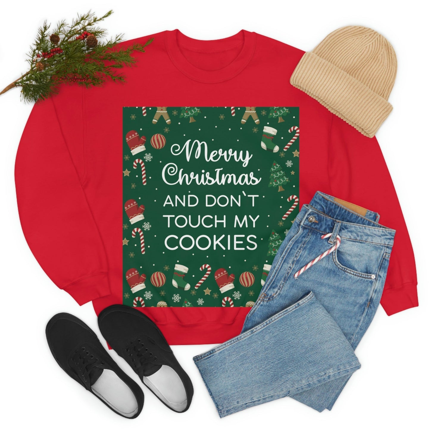 Merry Christmas and Don't Touch my Cookies Quotes Unisex Heavy Blend™ Crewneck Sweatshirt Ichaku [Perfect Gifts Selection]