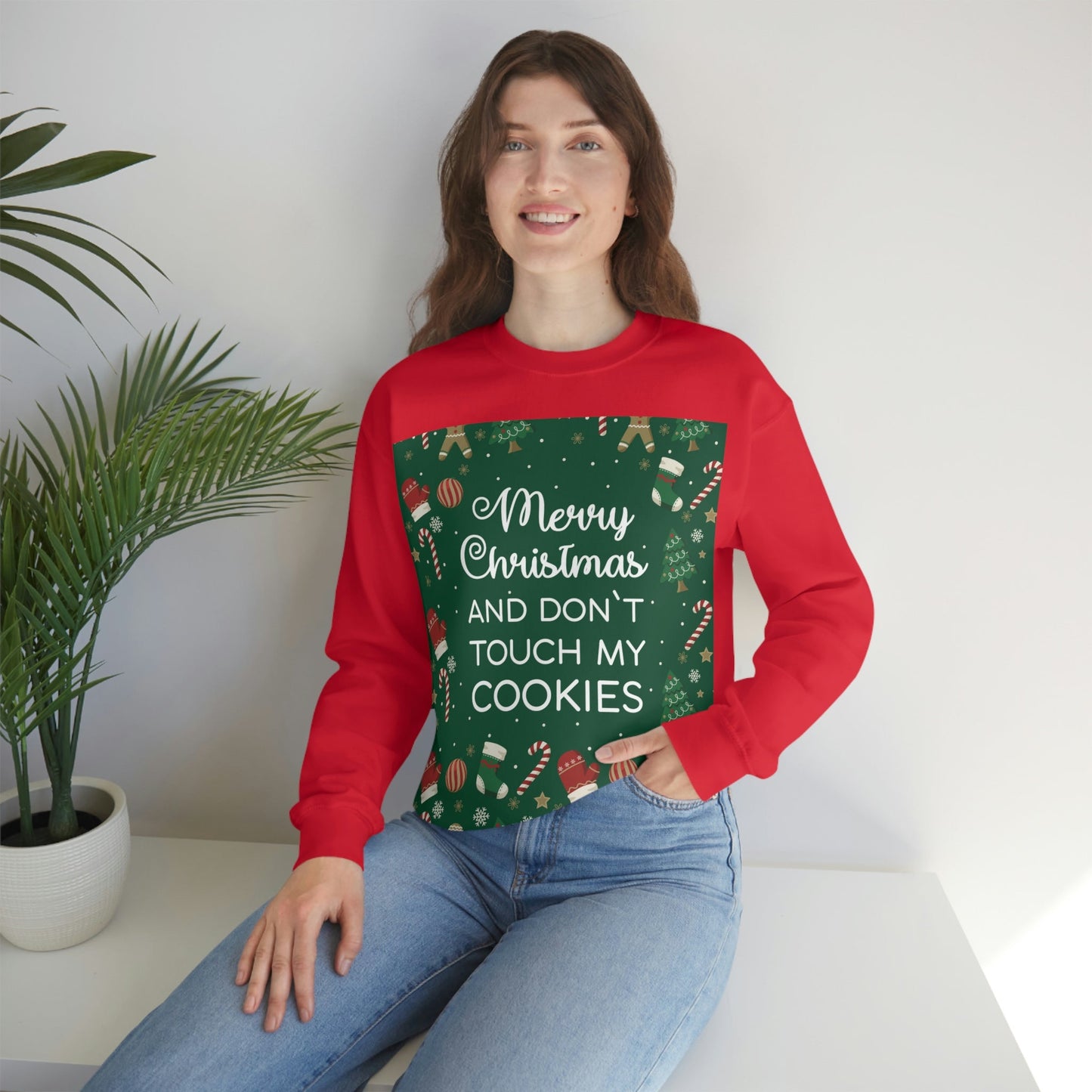 Merry Christmas and Don't Touch my Cookies Quotes Unisex Heavy Blend™ Crewneck Sweatshirt Ichaku [Perfect Gifts Selection]