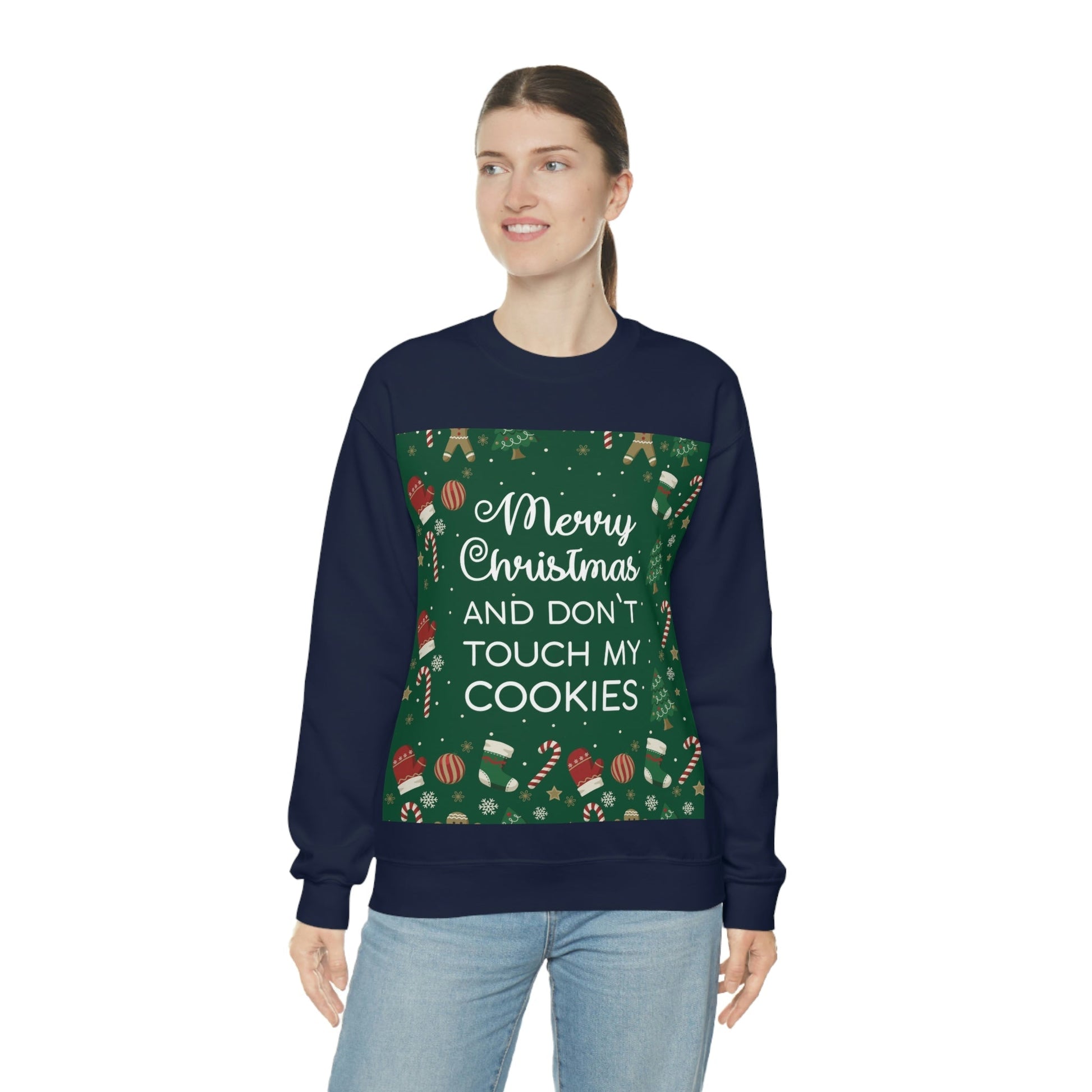 Merry Christmas and Don't Touch my Cookies Quotes Unisex Heavy Blend™ Crewneck Sweatshirt Ichaku [Perfect Gifts Selection]