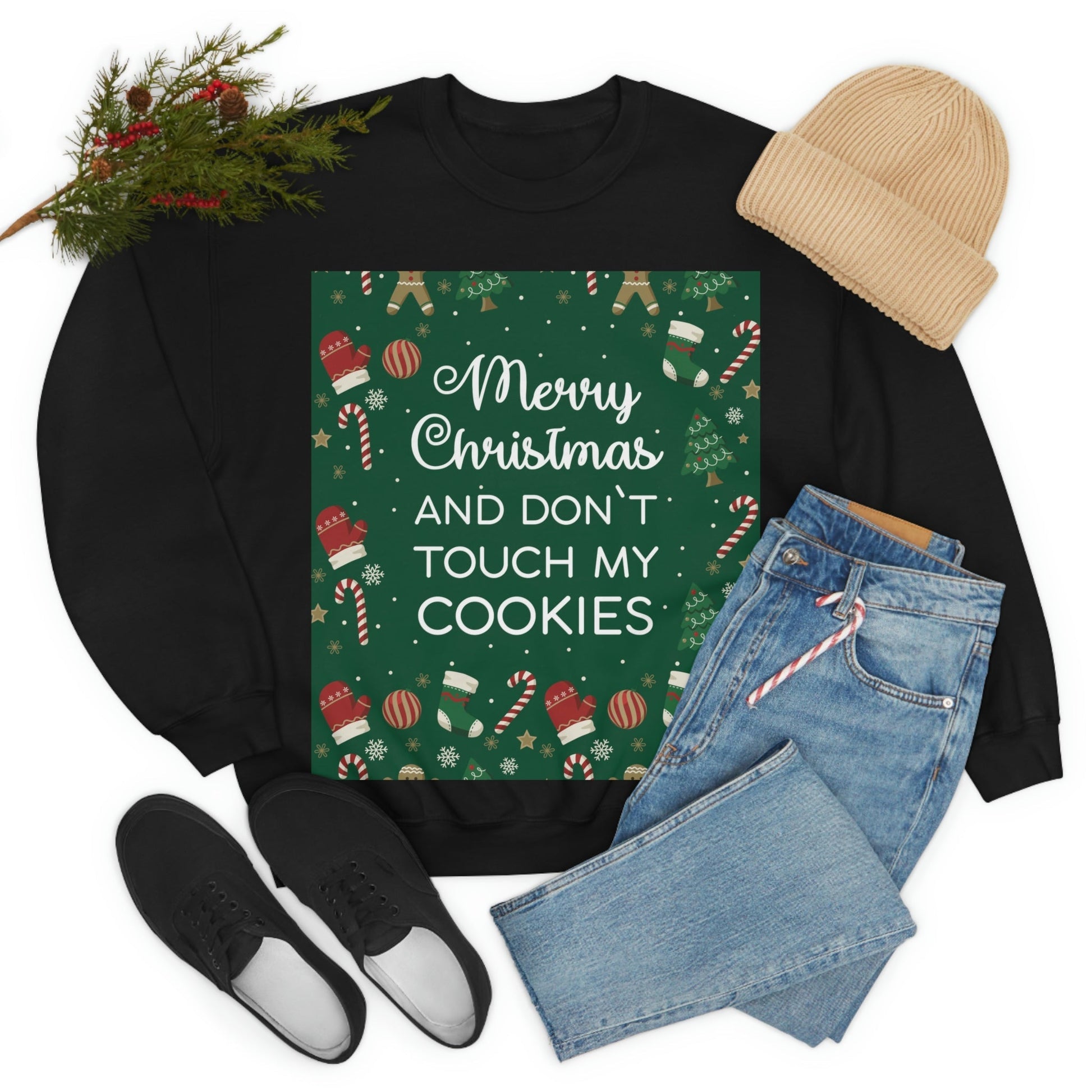 Merry Christmas and Don't Touch my Cookies Quotes Unisex Heavy Blend™ Crewneck Sweatshirt Ichaku [Perfect Gifts Selection]