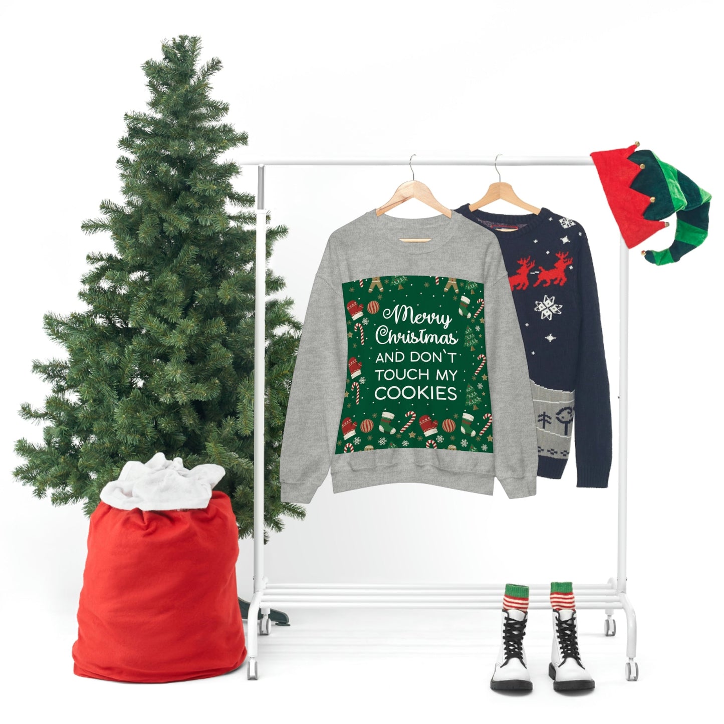 Merry Christmas and Don't Touch my Cookies Quotes Unisex Heavy Blend™ Crewneck Sweatshirt Ichaku [Perfect Gifts Selection]