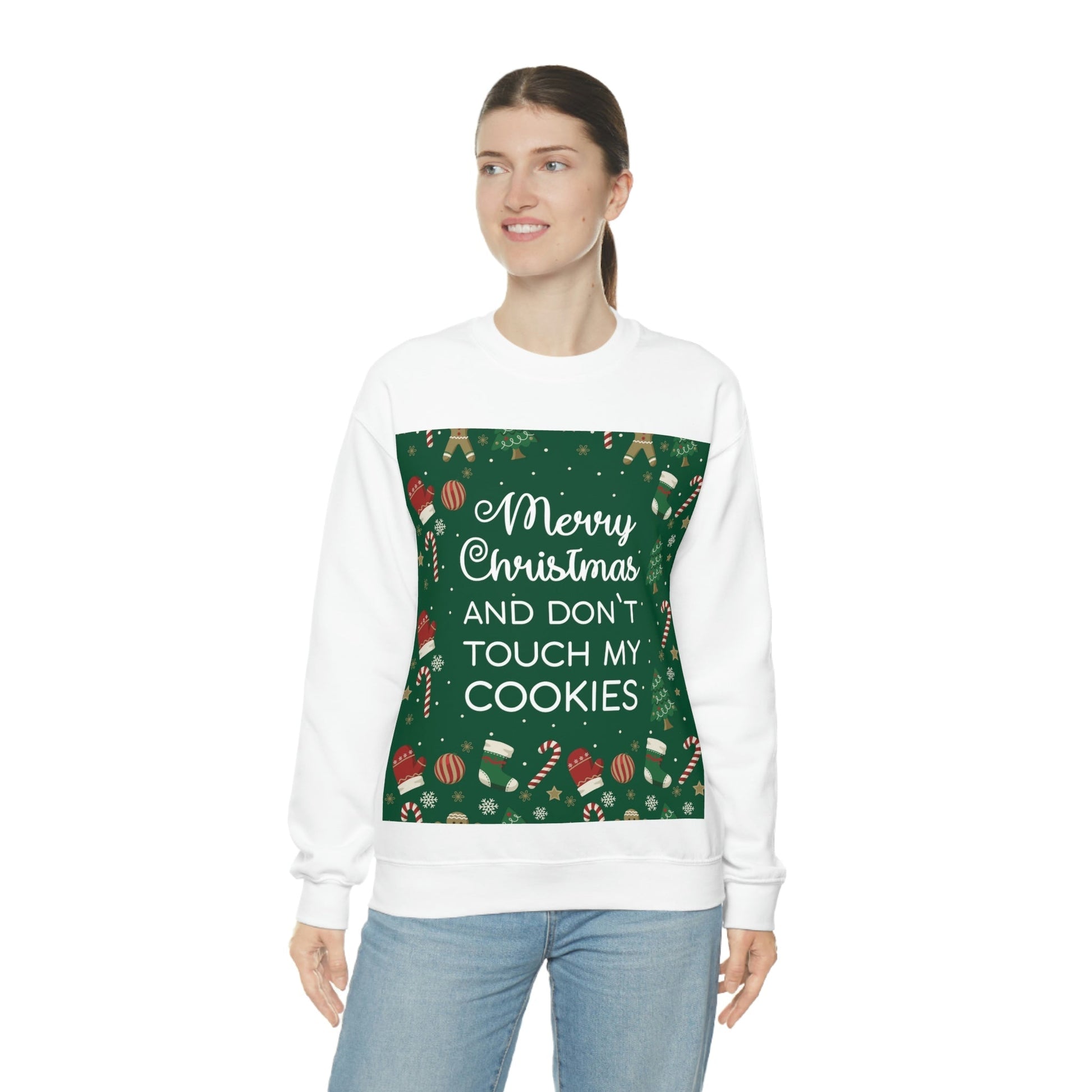 Merry Christmas and Don't Touch my Cookies Quotes Unisex Heavy Blend™ Crewneck Sweatshirt Ichaku [Perfect Gifts Selection]