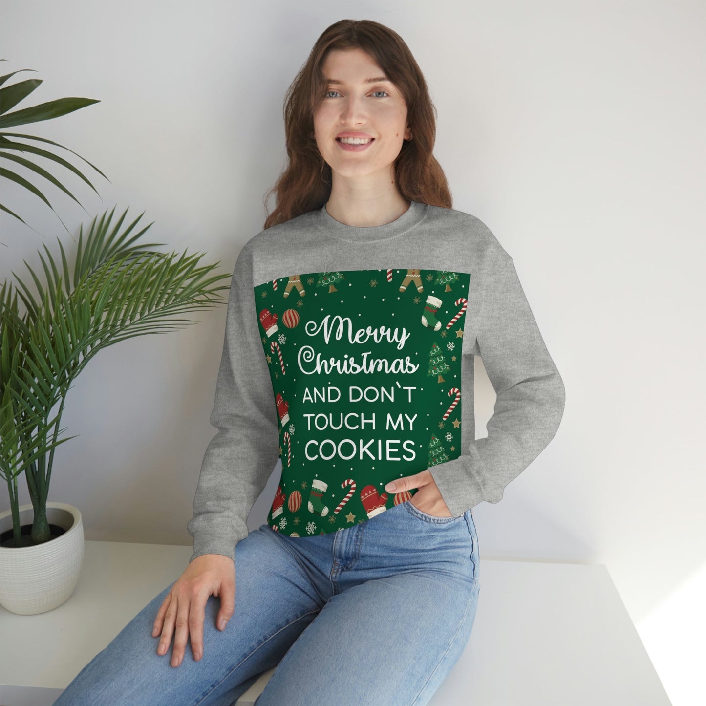 Merry Christmas and Don't Touch my Cookies Quotes Unisex Heavy Blend™ Crewneck Sweatshirt Ichaku [Perfect Gifts Selection]