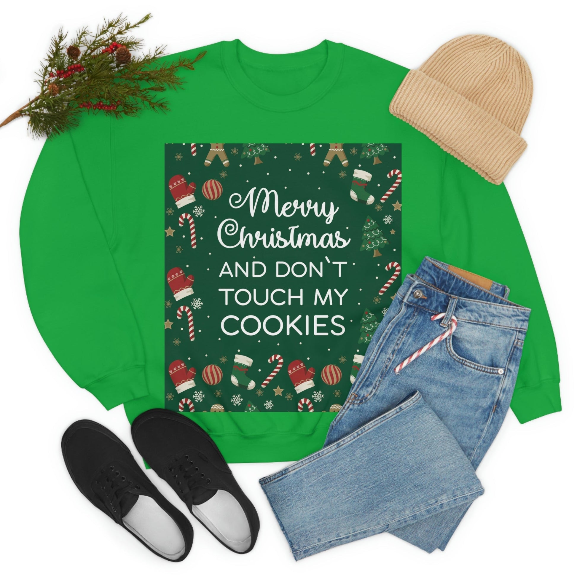 Merry Christmas and Don't Touch my Cookies Quotes Unisex Heavy Blend™ Crewneck Sweatshirt Ichaku [Perfect Gifts Selection]