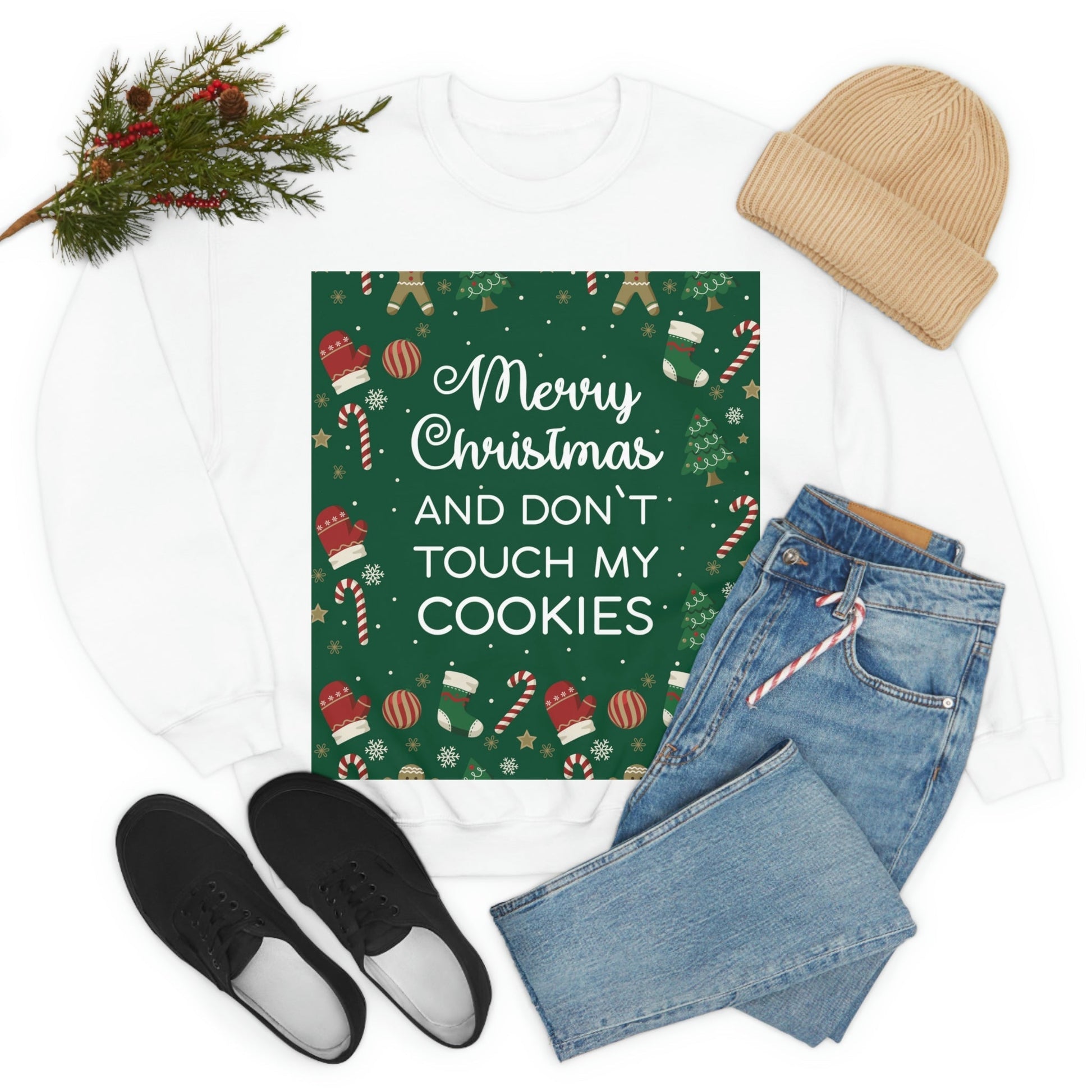 Merry Christmas and Don't Touch my Cookies Quotes Unisex Heavy Blend™ Crewneck Sweatshirt Ichaku [Perfect Gifts Selection]