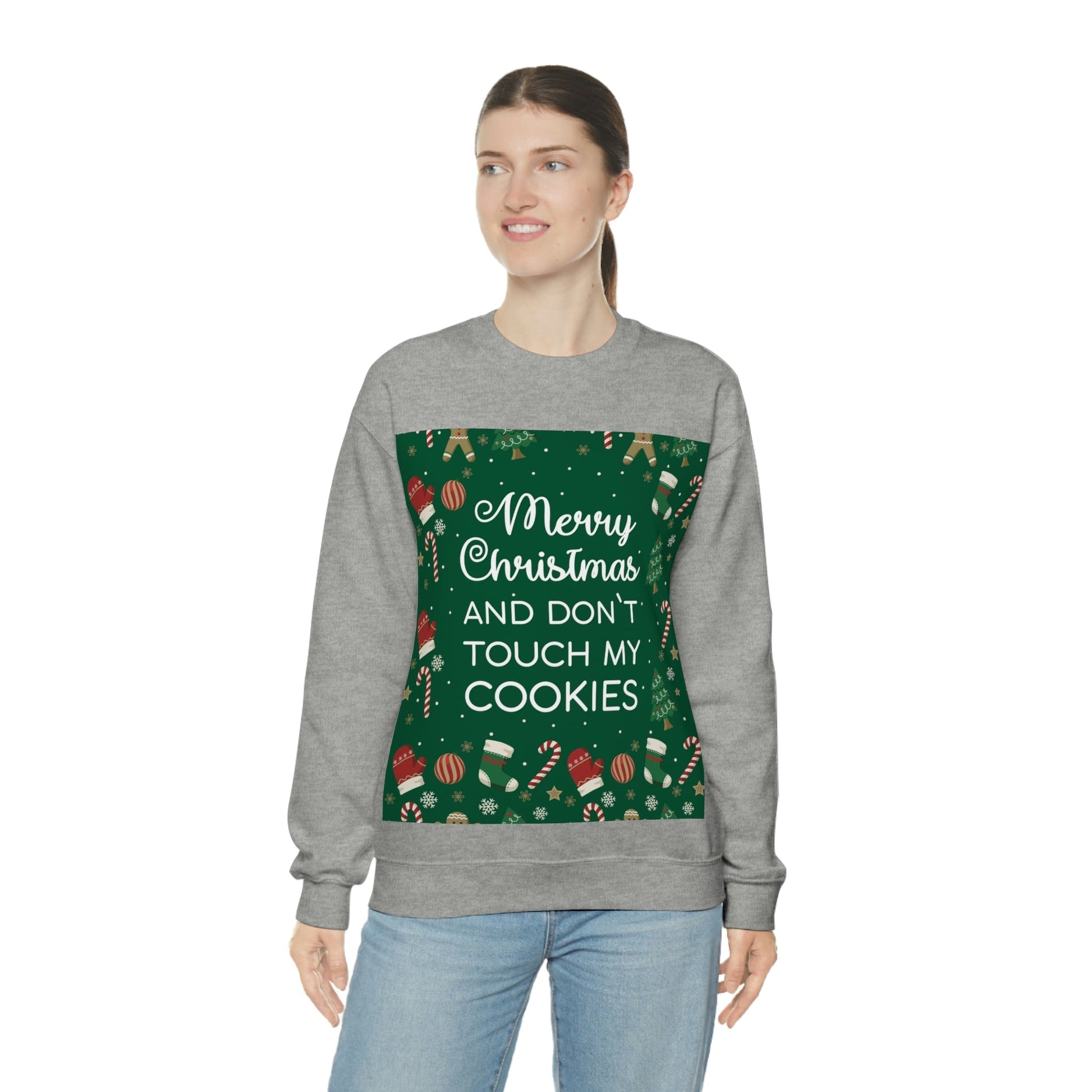 Merry Christmas and Don't Touch my Cookies Quotes Unisex Heavy Blend™ Crewneck Sweatshirt Ichaku [Perfect Gifts Selection]