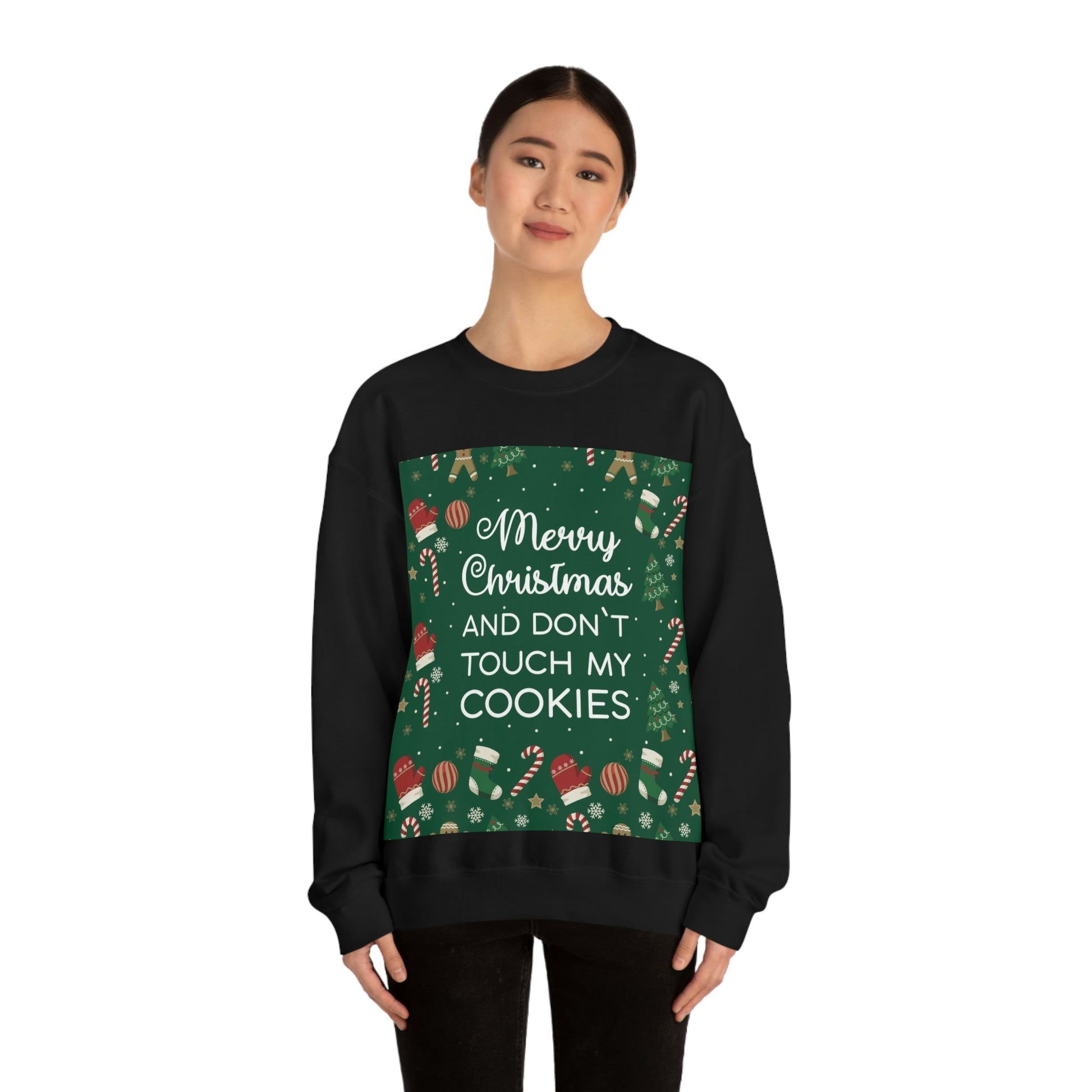 Merry Christmas and Don't Touch my Cookies Quotes Unisex Heavy Blend™ Crewneck Sweatshirt Ichaku [Perfect Gifts Selection]