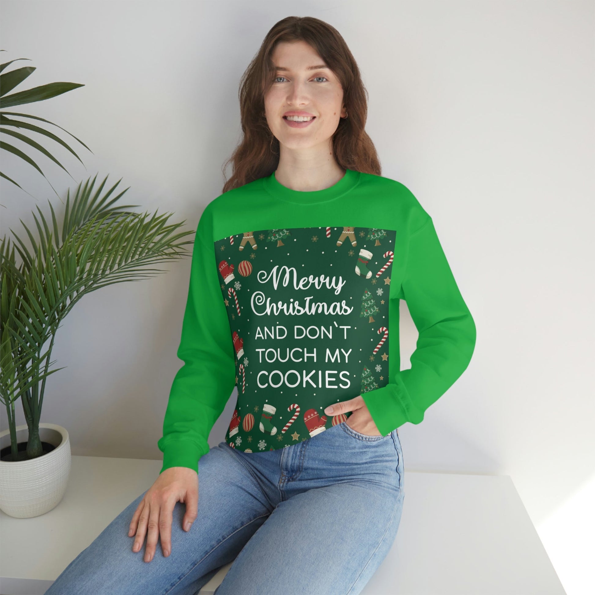 Merry Christmas and Don't Touch my Cookies Quotes Unisex Heavy Blend™ Crewneck Sweatshirt Ichaku [Perfect Gifts Selection]