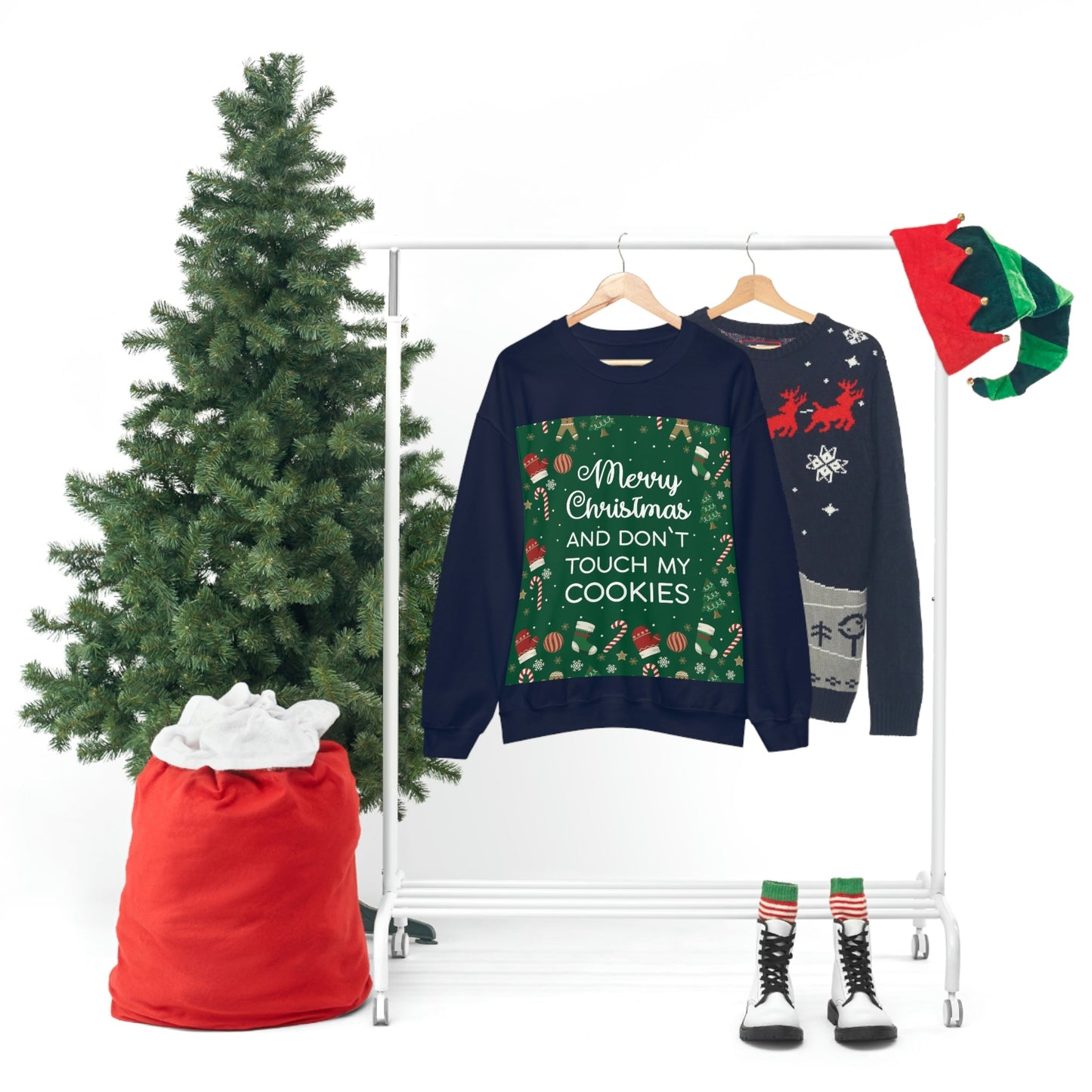 Merry Christmas and Don't Touch my Cookies Quotes Unisex Heavy Blend™ Crewneck Sweatshirt Ichaku [Perfect Gifts Selection]