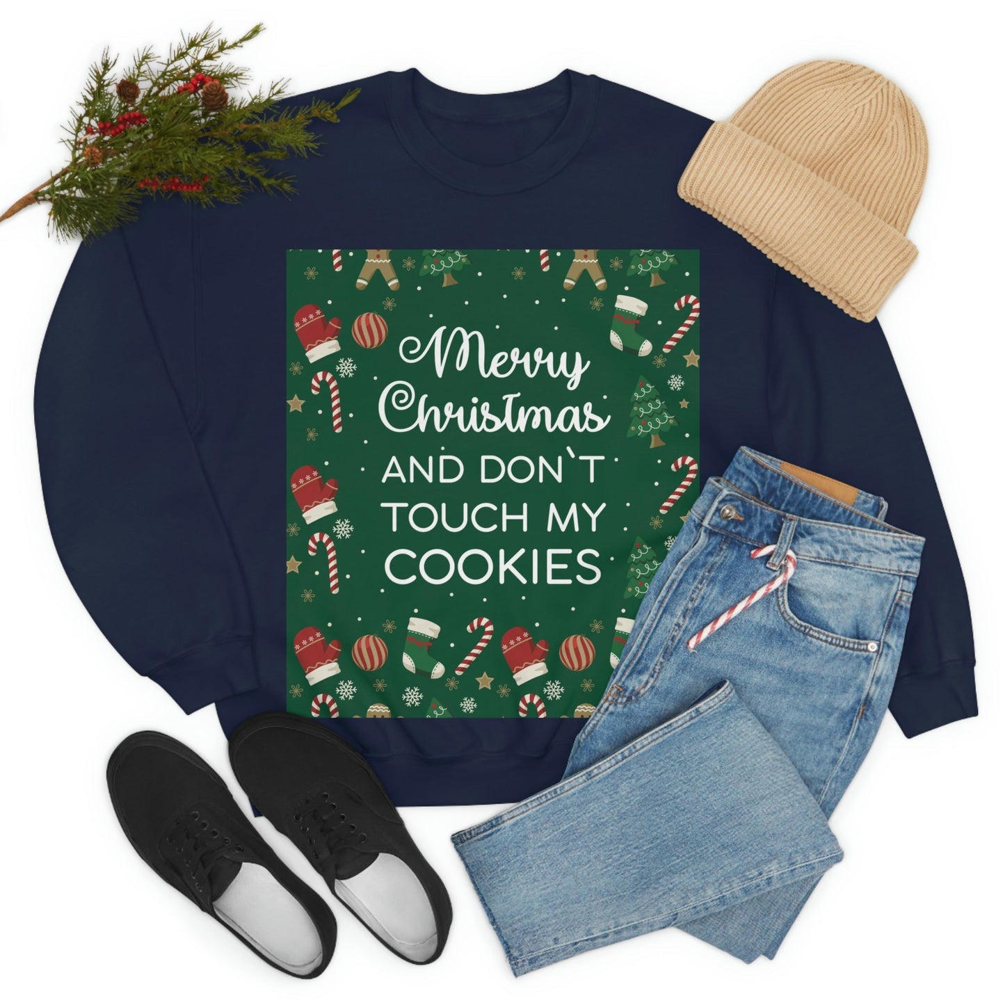 Merry Christmas and Don't Touch my Cookies Quotes Unisex Heavy Blend™ Crewneck Sweatshirt Ichaku [Perfect Gifts Selection]