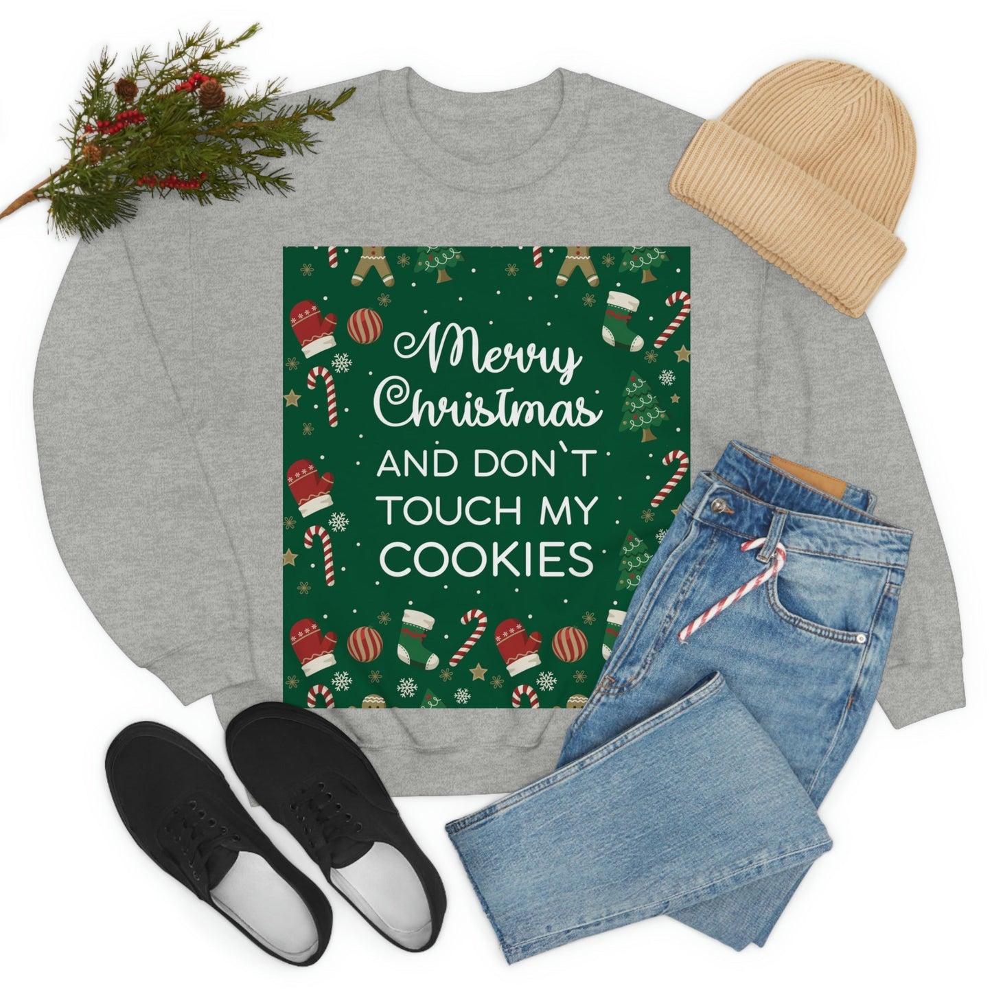 Merry Christmas and Don't Touch my Cookies Quotes Unisex Heavy Blend™ Crewneck Sweatshirt Ichaku [Perfect Gifts Selection]