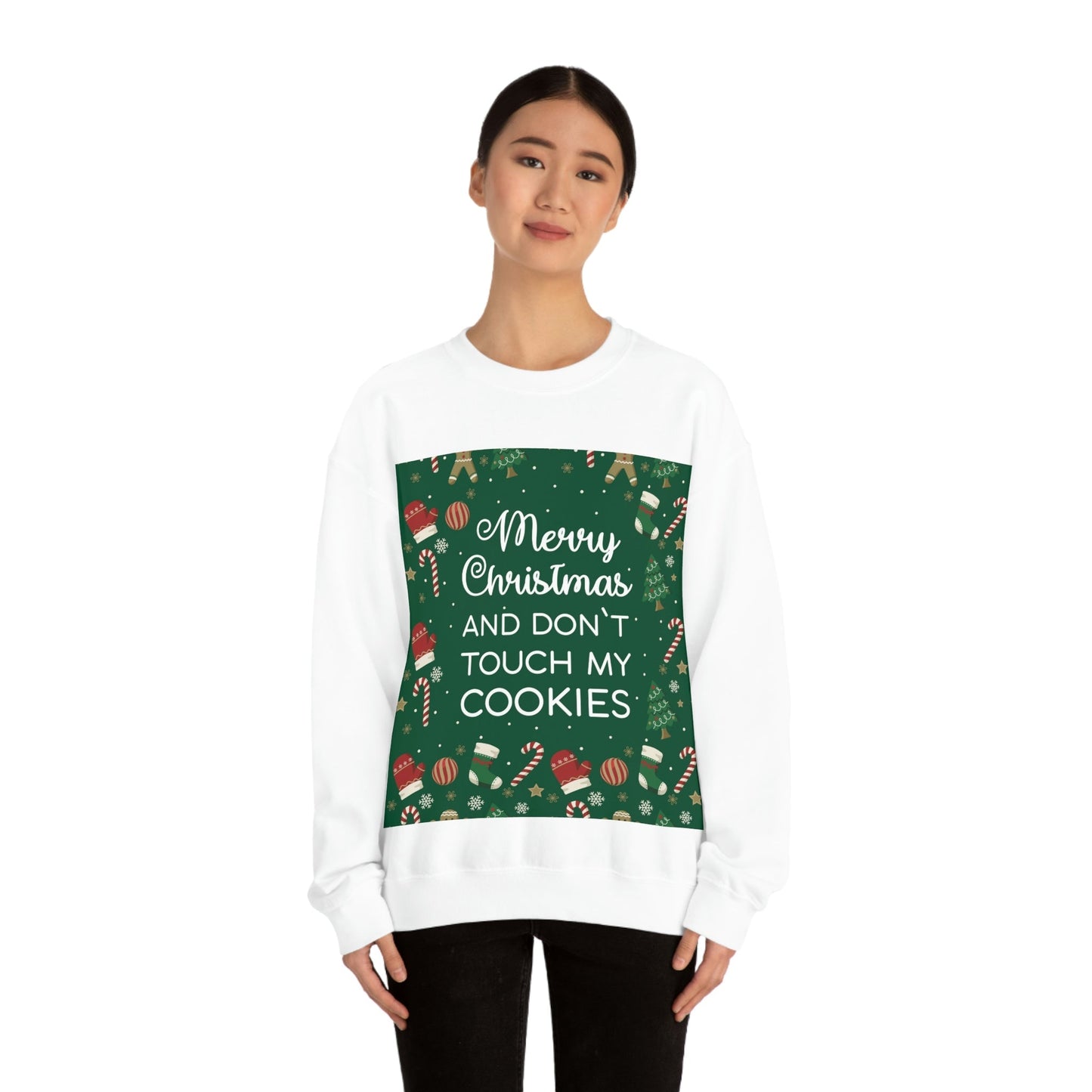 Merry Christmas and Don't Touch my Cookies Quotes Unisex Heavy Blend™ Crewneck Sweatshirt Ichaku [Perfect Gifts Selection]