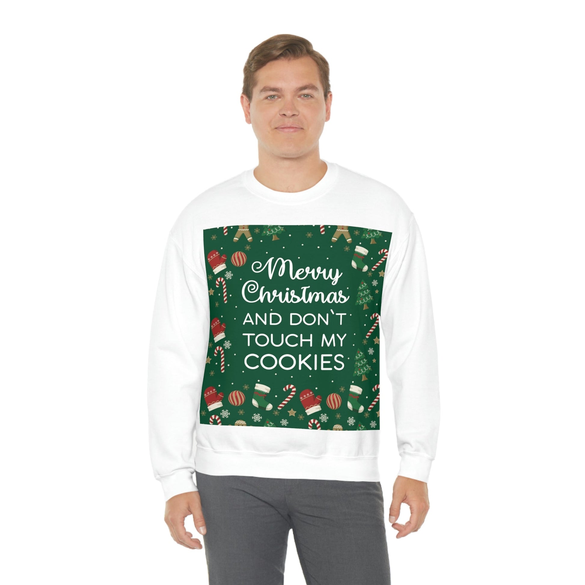 Merry Christmas and Don't Touch my Cookies Quotes Unisex Heavy Blend™ Crewneck Sweatshirt Ichaku [Perfect Gifts Selection]