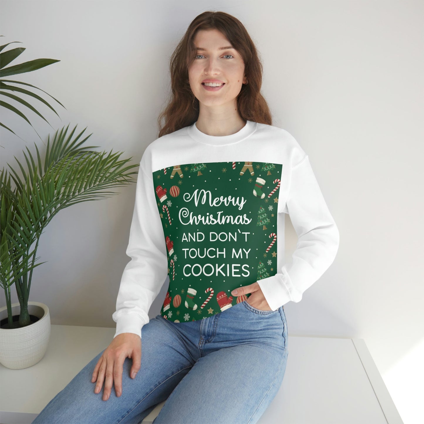 Merry Christmas and Don't Touch my Cookies Quotes Unisex Heavy Blend™ Crewneck Sweatshirt Ichaku [Perfect Gifts Selection]