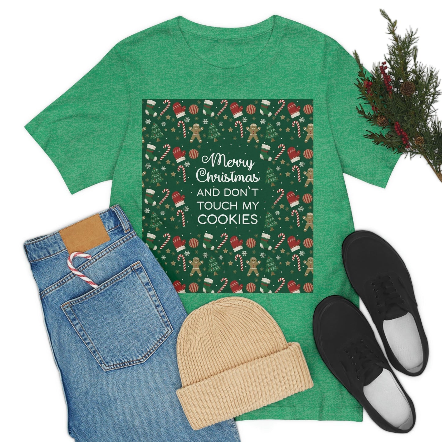 Merry Christmas and Don't Touch my Cookies Quotes Unisex Jersey Short Sleeve T-Shirt Ichaku [Perfect Gifts Selection]