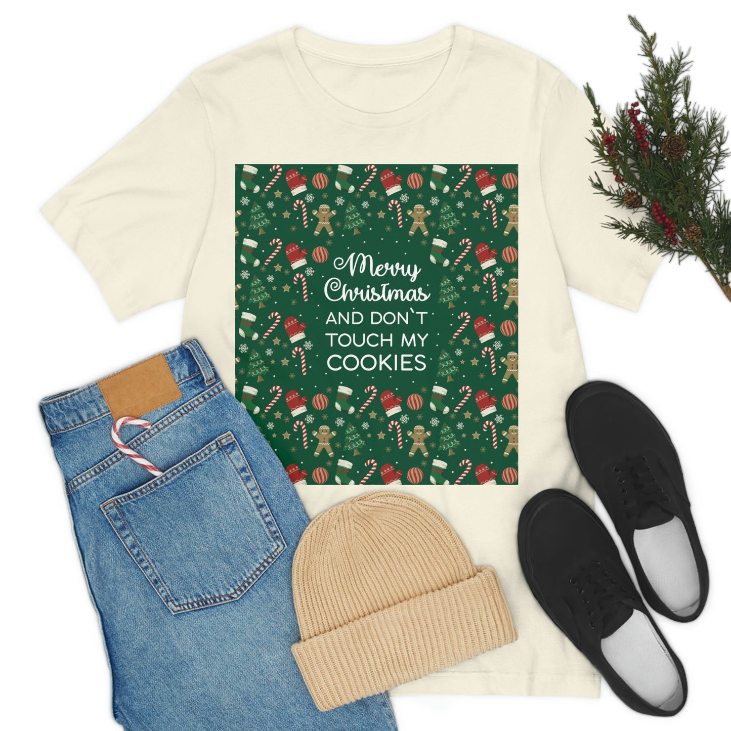 Merry Christmas and Don't Touch my Cookies Quotes Unisex Jersey Short Sleeve T-Shirt Ichaku [Perfect Gifts Selection]