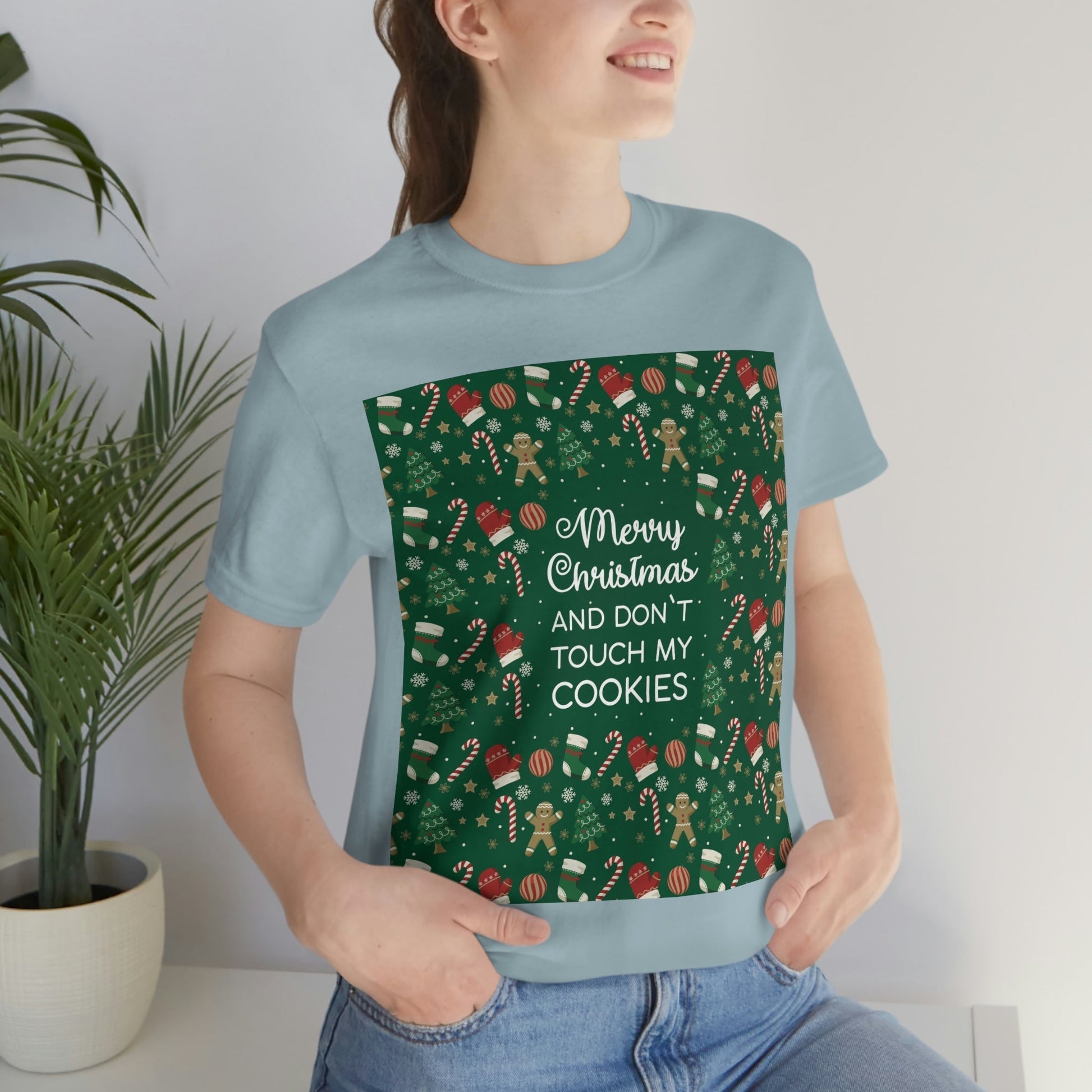 Merry Christmas and Don't Touch my Cookies Quotes Unisex Jersey Short Sleeve T-Shirt Ichaku [Perfect Gifts Selection]