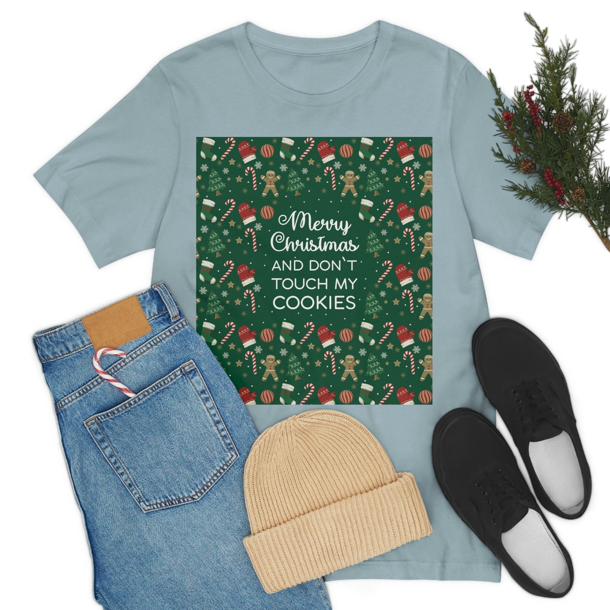 Merry Christmas and Don't Touch my Cookies Quotes Unisex Jersey Short Sleeve T-Shirt Ichaku [Perfect Gifts Selection]