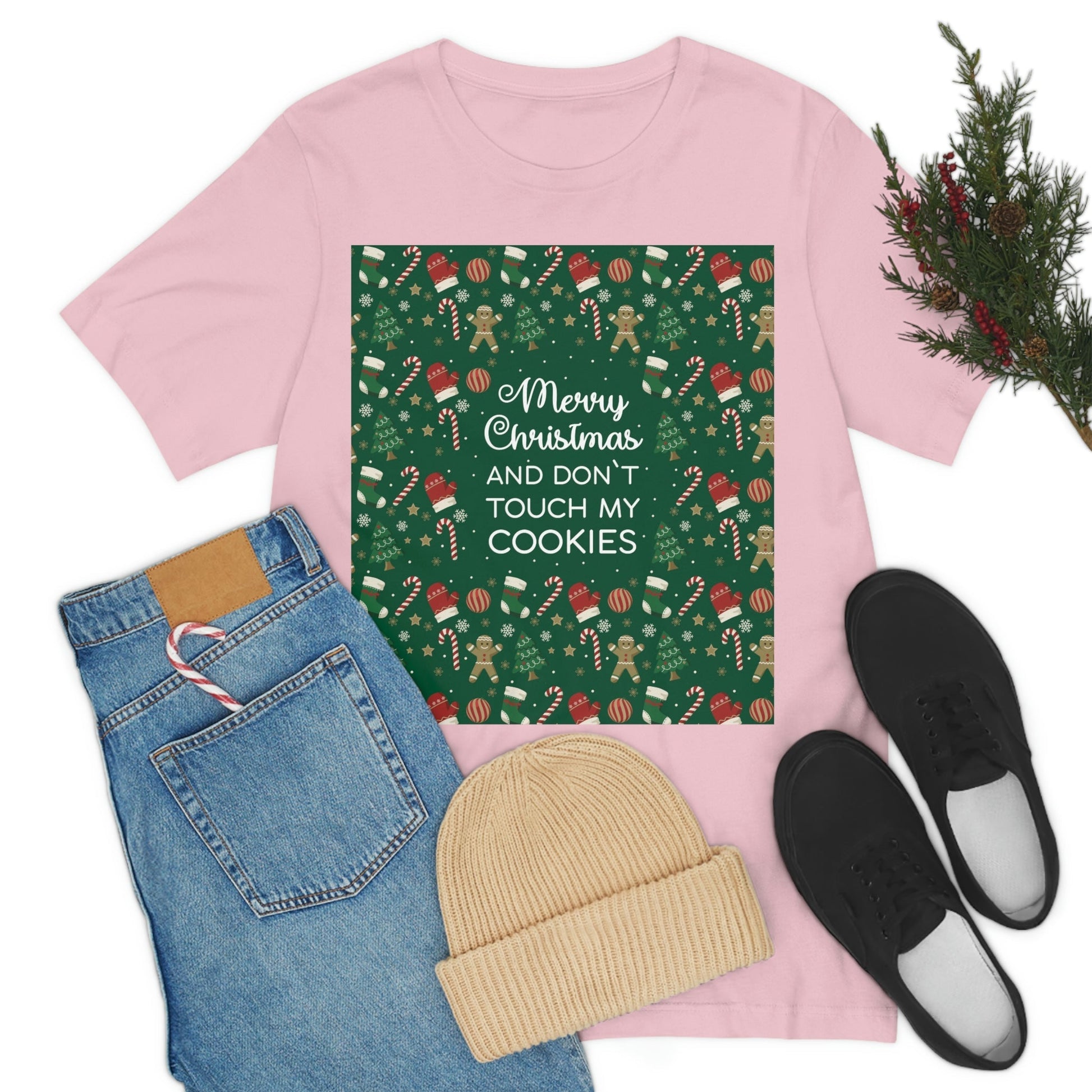 Merry Christmas and Don't Touch my Cookies Quotes Unisex Jersey Short Sleeve T-Shirt Ichaku [Perfect Gifts Selection]