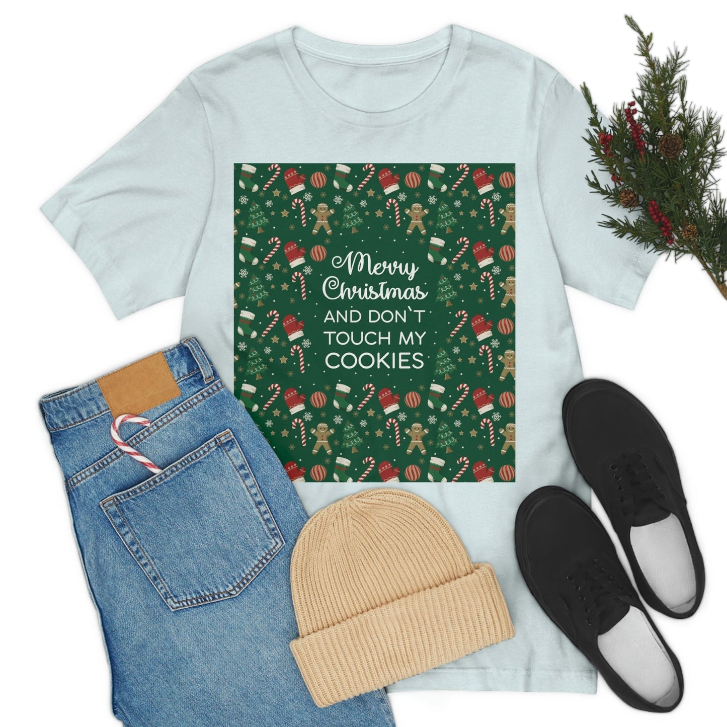 Merry Christmas and Don't Touch my Cookies Quotes Unisex Jersey Short Sleeve T-Shirt Ichaku [Perfect Gifts Selection]