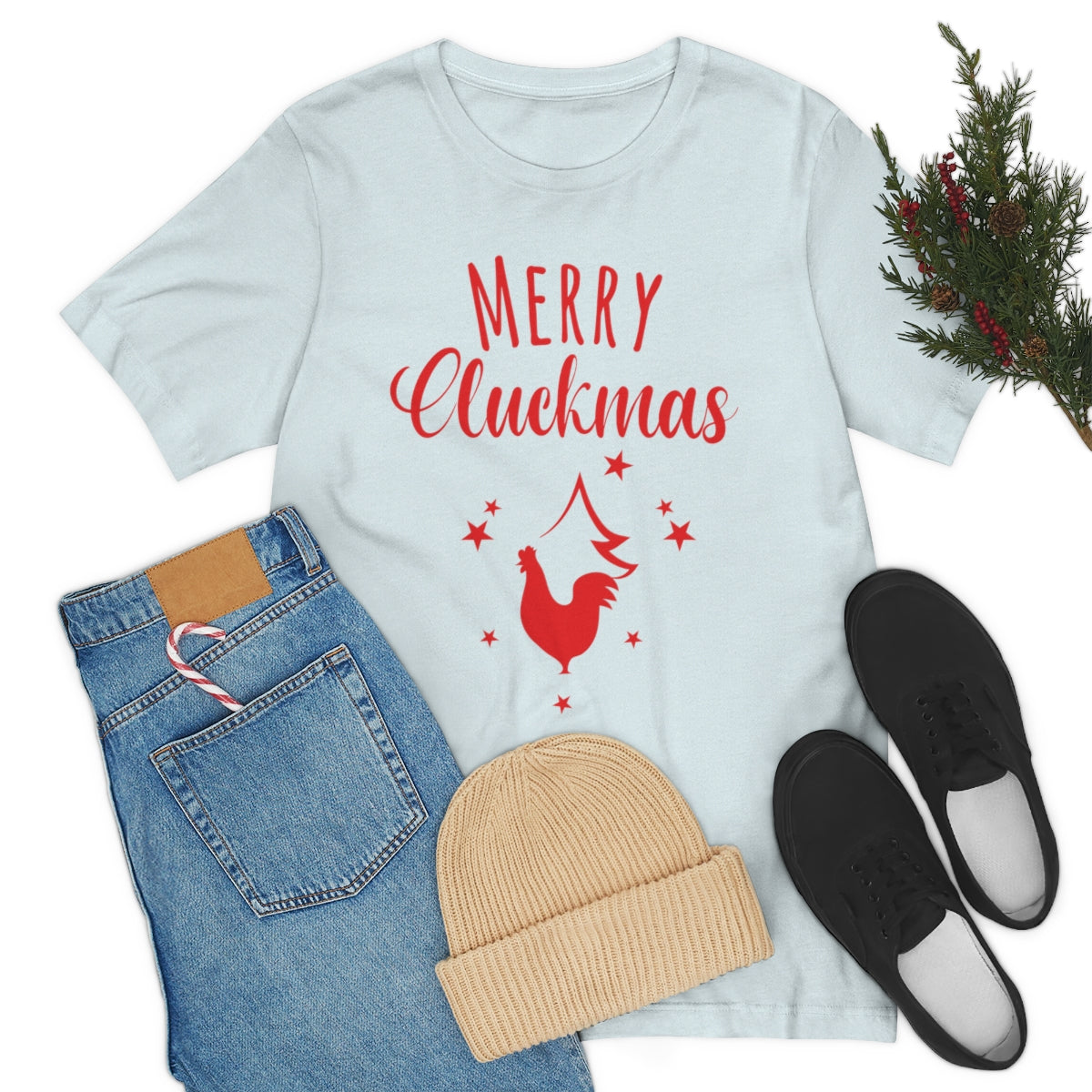 Merry Cluckmas Happy New Year Christmas Quotes Unisex Jersey Short Sleeve T-Shirt Ichaku [Perfect Gifts Selection]