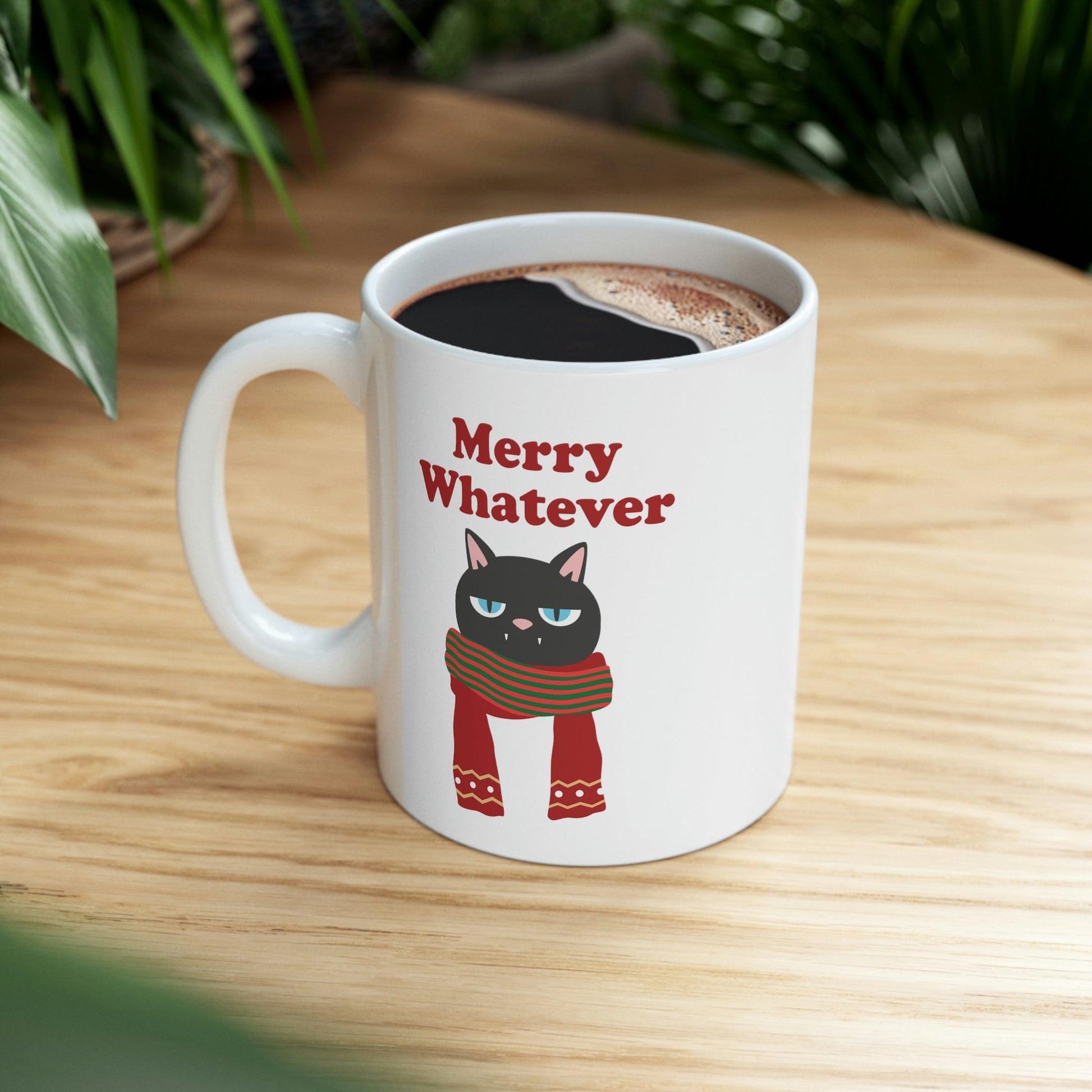 Merry Whatever Angry Christmas Cat Ceramic Mug 11oz Ichaku [Perfect Gifts Selection]