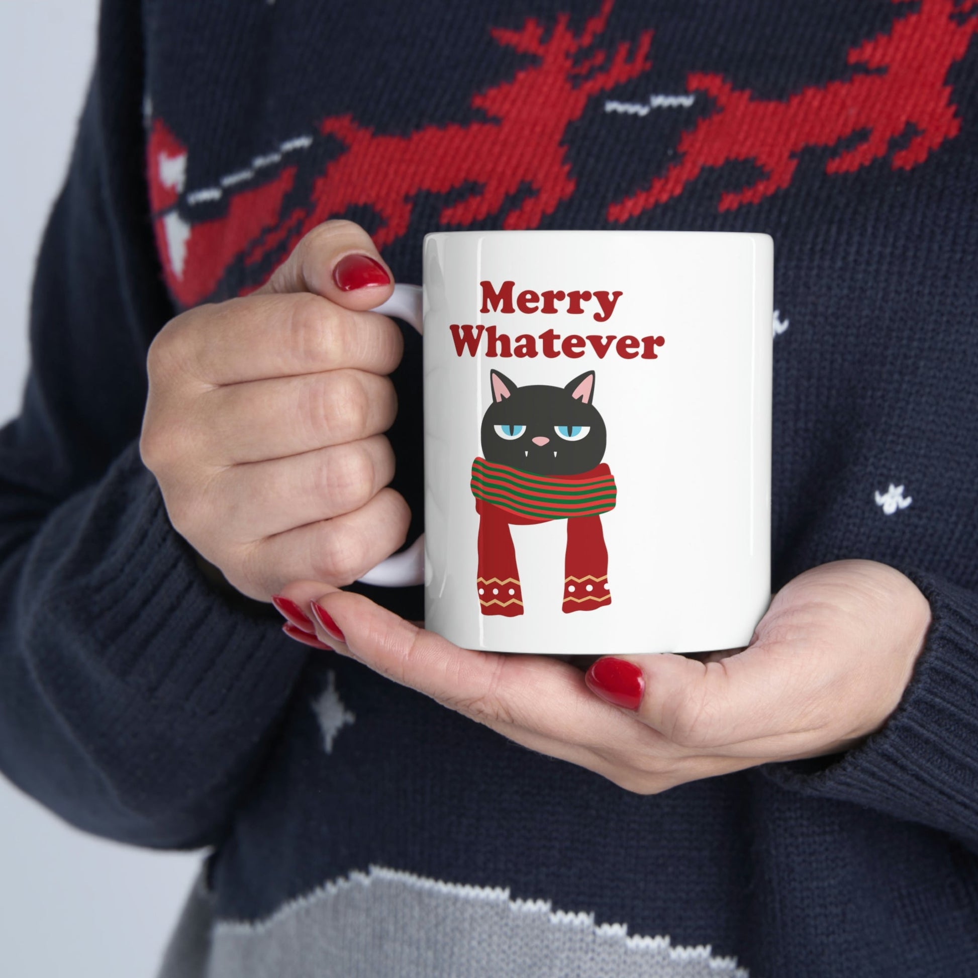 Merry Whatever Angry Christmas Cat Ceramic Mug 11oz Ichaku [Perfect Gifts Selection]