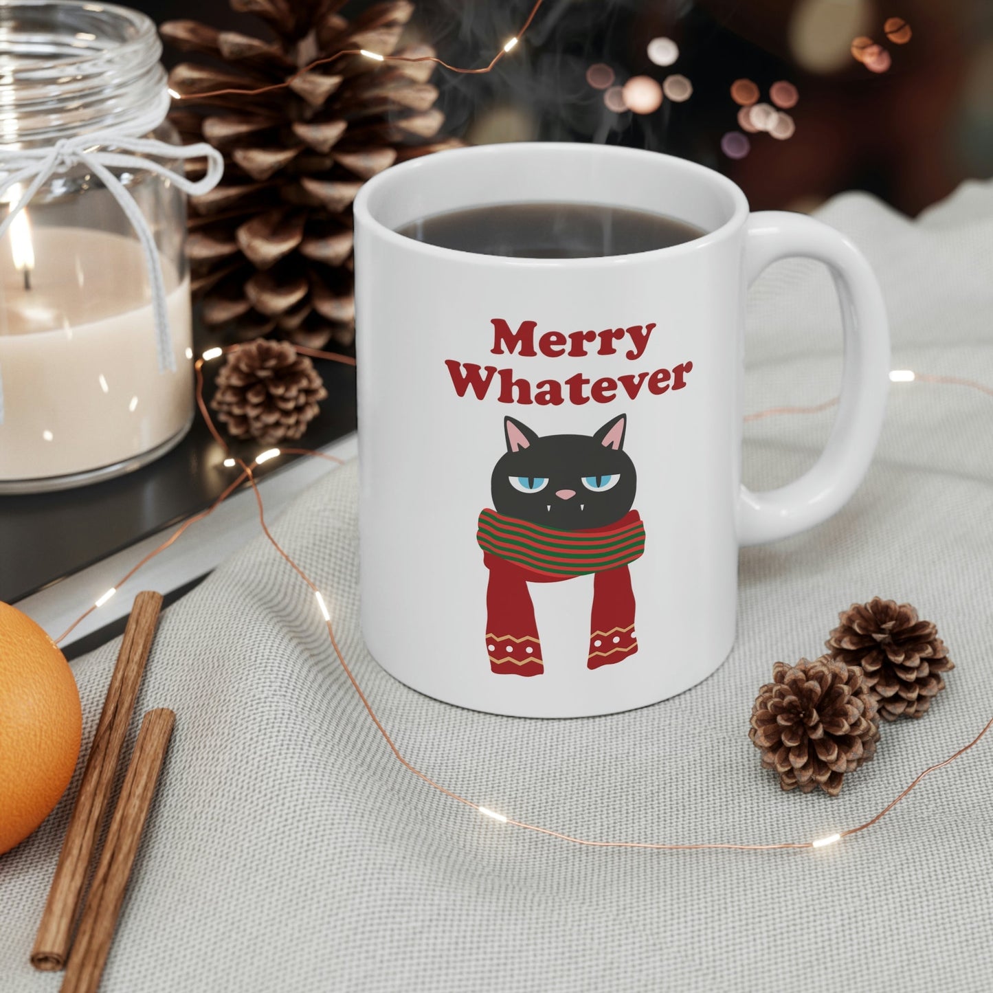 Merry Whatever Angry Christmas Cat Ceramic Mug 11oz Ichaku [Perfect Gifts Selection]