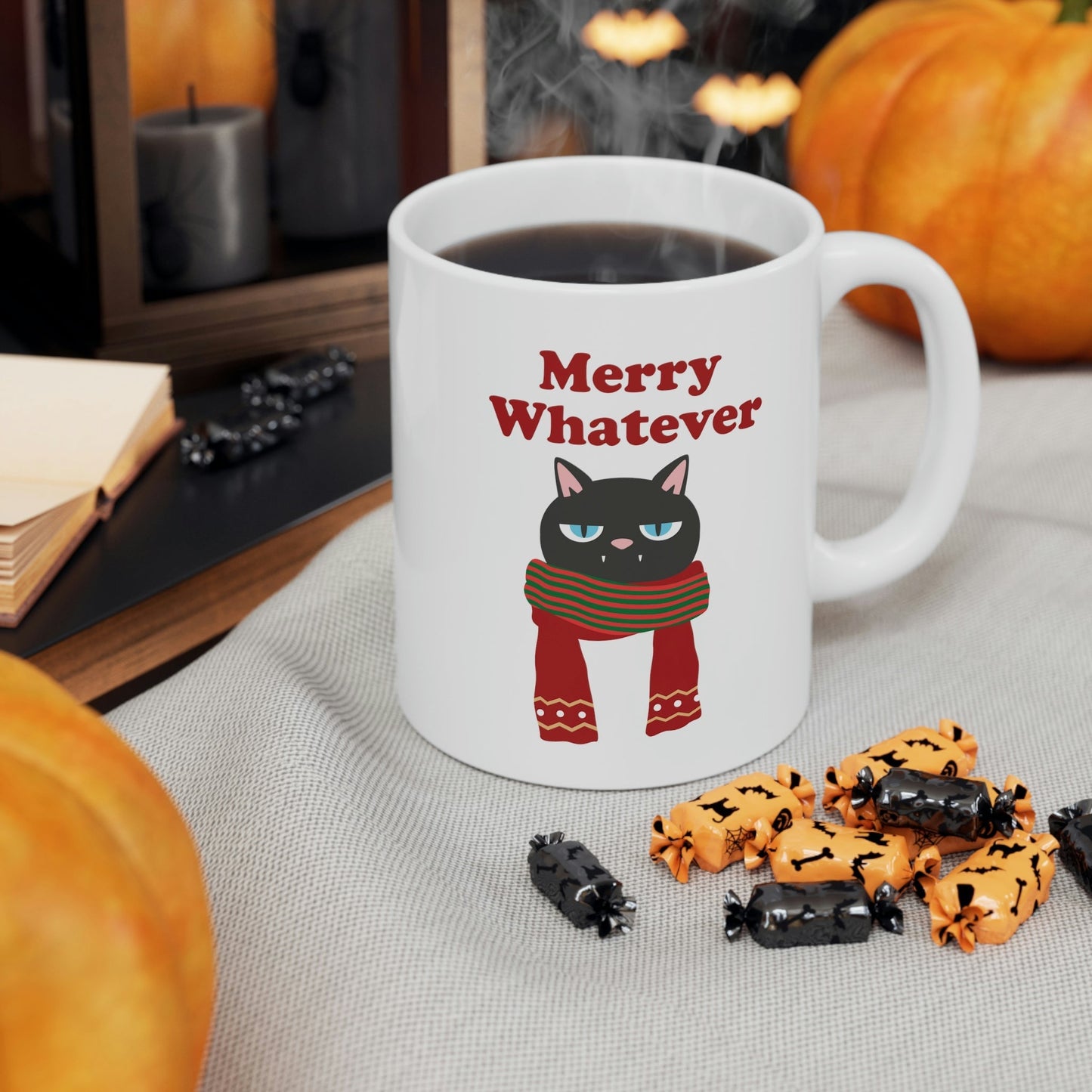 Merry Whatever Angry Christmas Cat Ceramic Mug 11oz Ichaku [Perfect Gifts Selection]